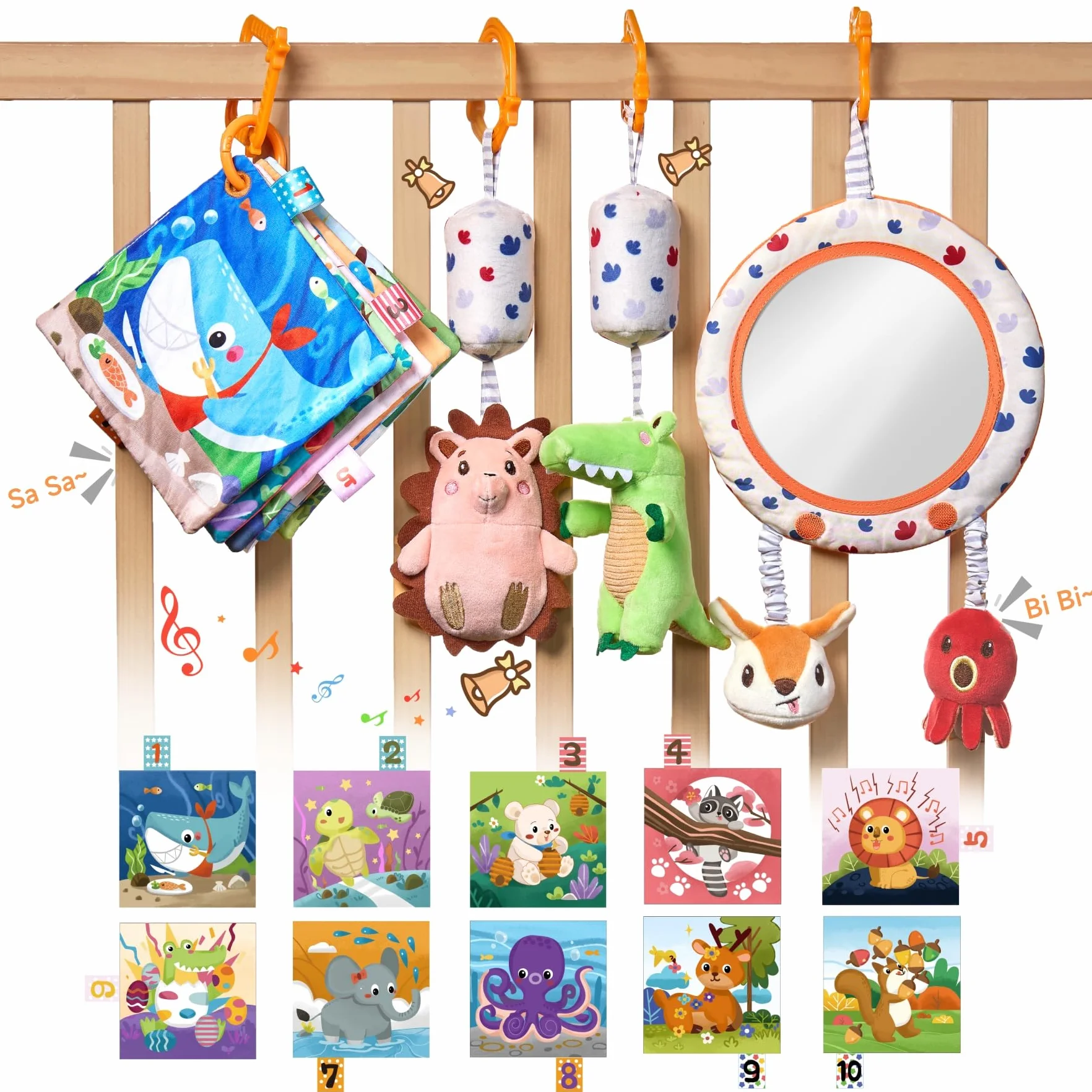 TUMAMA KIDS Zabawki do fotelika samochodowego dla niemowląt 0-6 miesięcy, Lusterko do wózka, zabawka dźwięcząca, szelkająca, dla noworodka, prezent dla dziewczynki i chłopca