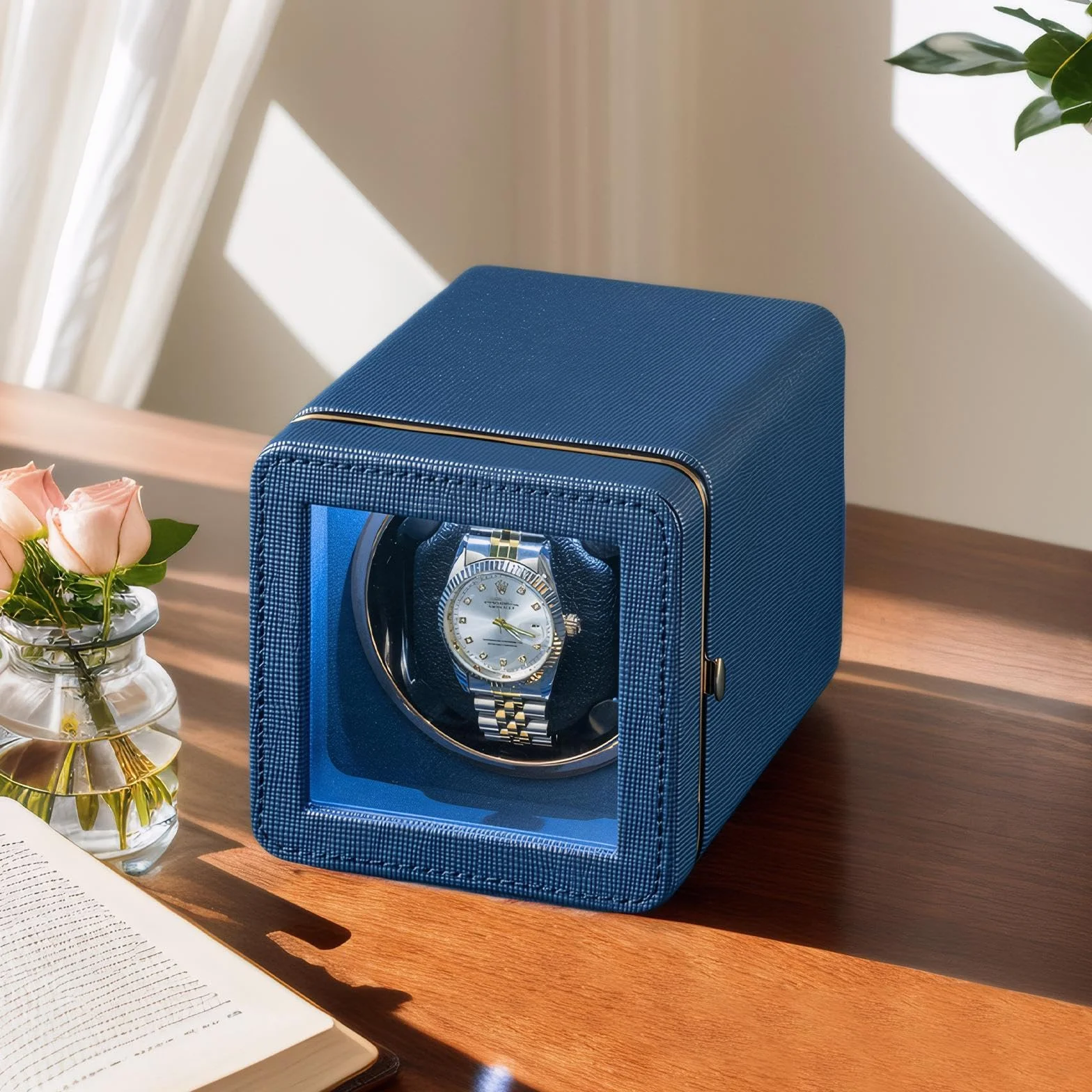 Automatyczny mechanizm zegarmistrzowski, 1 zegarek, do zegarków automatycznych, kabel USB do ładowania USB, koperta zegarka ze skóry PU z cichym silnikiem