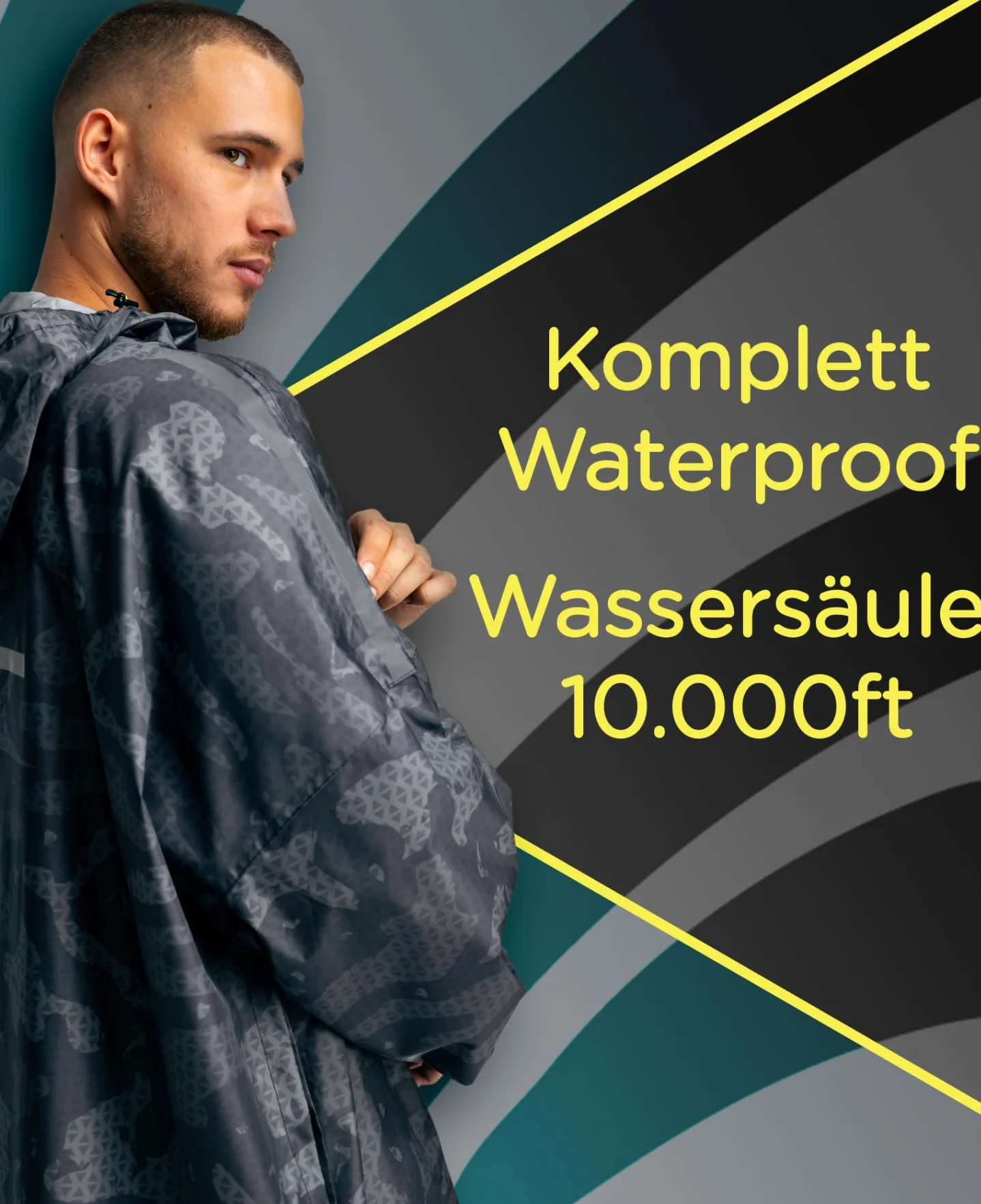 Jubi® Ponczo przeciwdeszczowe męskie ze 100% poliestru z recyklingu – szare, trwałe, lekkie i wodoodporne, szary, Rozmiar uniwersalny