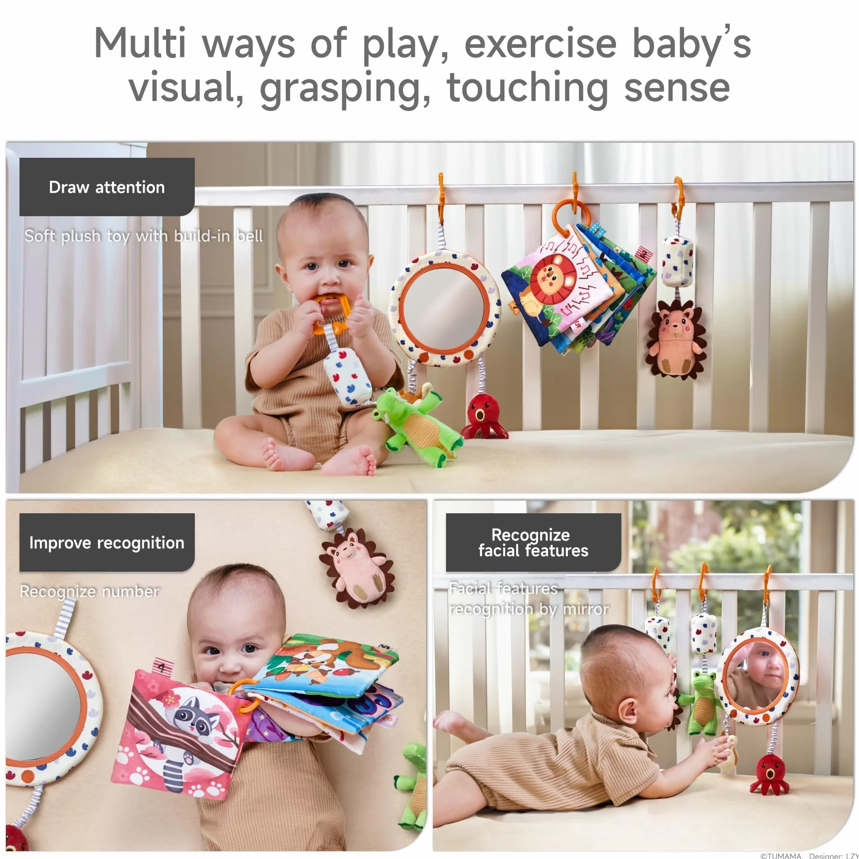 TUMAMA KIDS Zabawki do fotelika samochodowego dla niemowląt 0-6 miesięcy, Lusterko do wózka, zabawka dźwięcząca, szelkająca, dla noworodka, prezent dla dziewczynki i chłopca