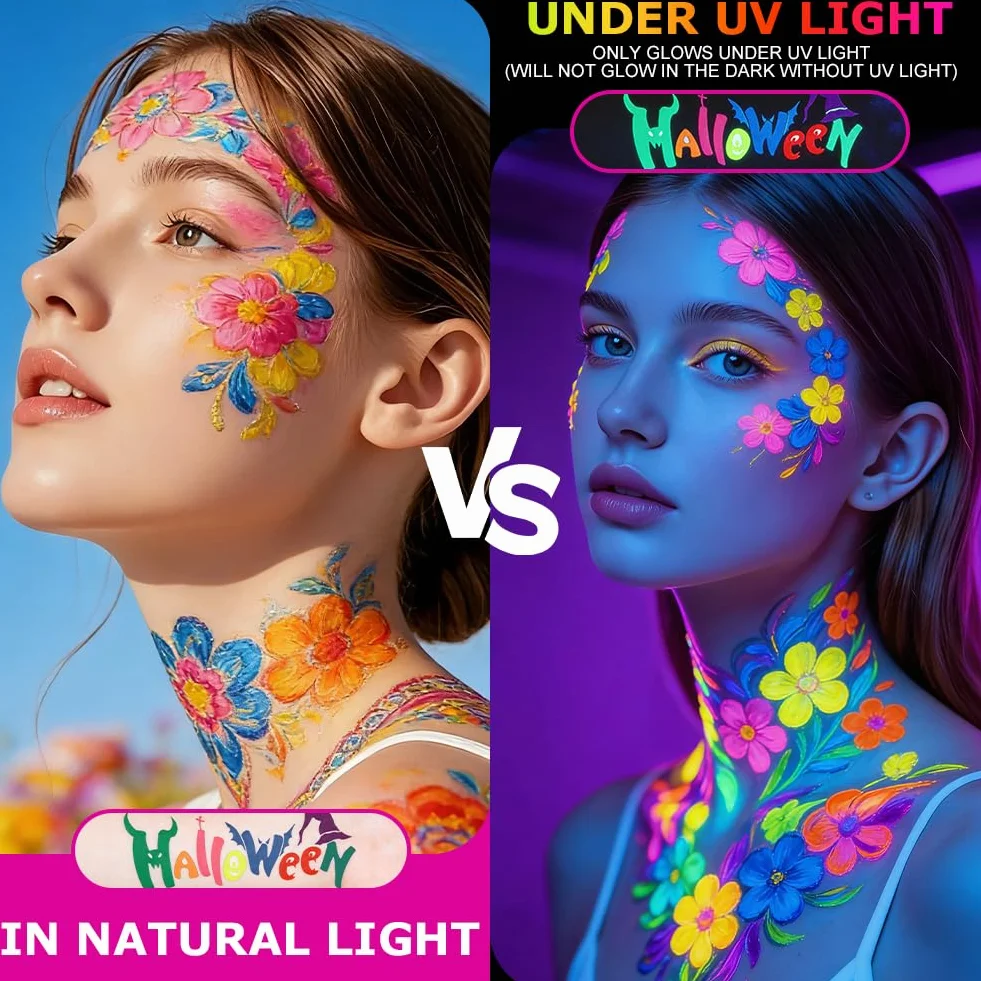 AOOWU Fluorescencyjne kredki do makijażu twarzy i ciała, 10 kolorów, zmywalne, neonowe, kolorowe, neonowe kolory, naturalne i bezpieczne, imprezy, makijaż, Halloween, karnawał