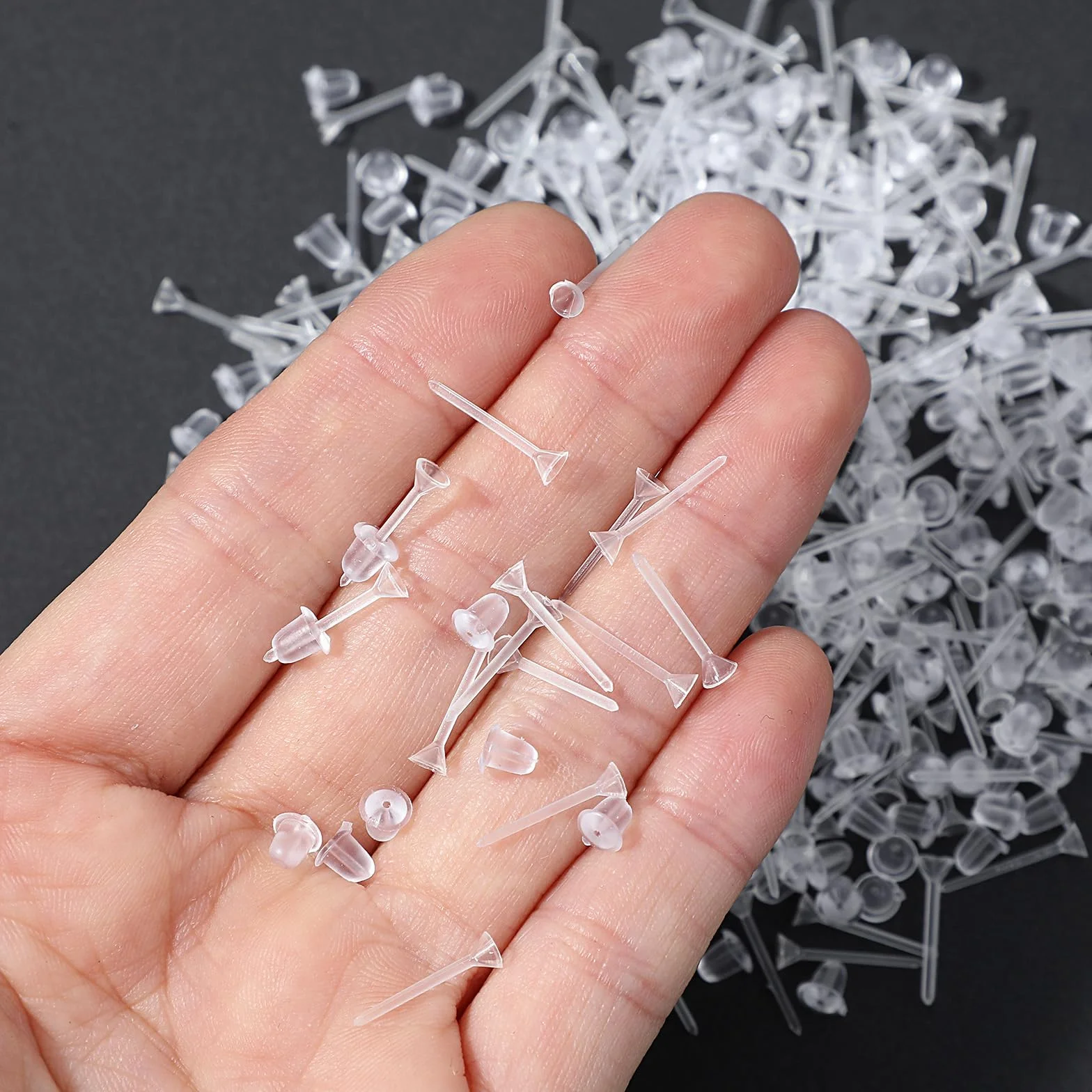 Mabor Zestaw 200 par plastikowych kolczyków do wrażliwych uszu, niewidoczne, przezroczyste kolczyki sztyfty do uprawiania sportu