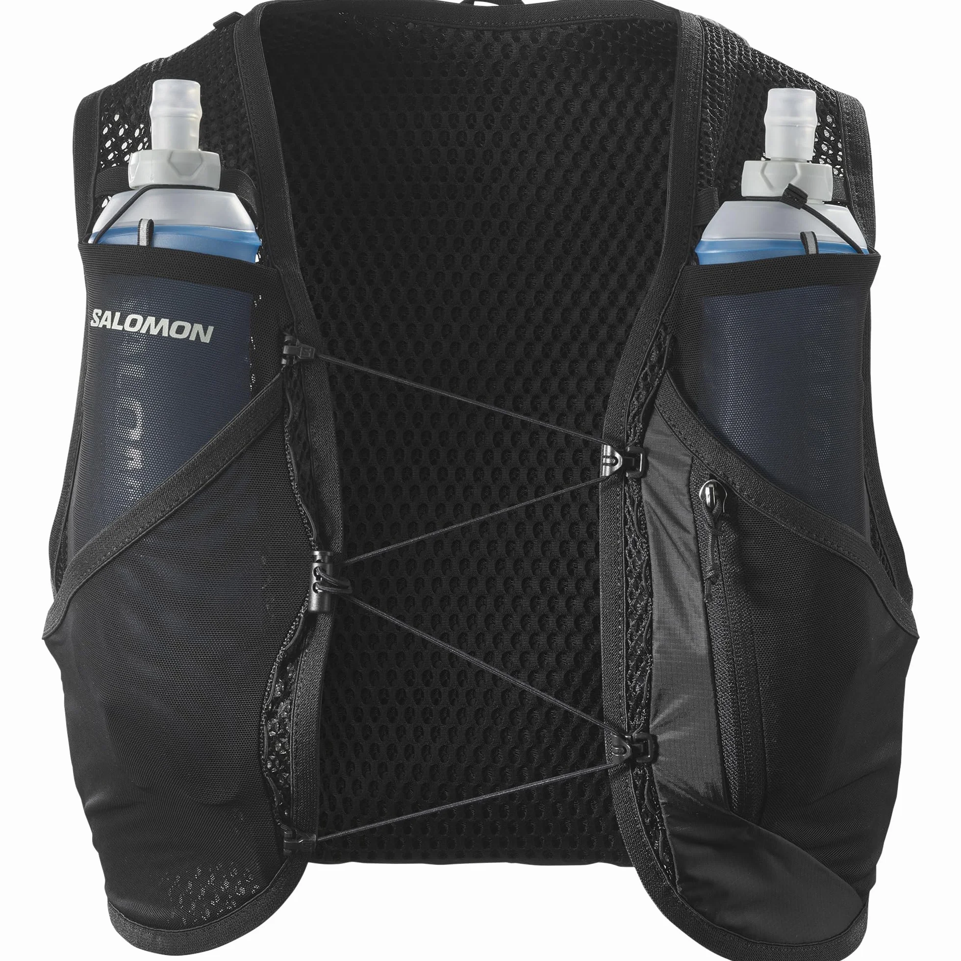 Salomon Active Skin 8 Unisex kamizelka nawadniająca do biegania szlak turystyczny z butelkami w zestawie, łatwe nawodnienie, precyzyjne dopasowanie 8 l i zoptymalizowane przechowywanie, czarna, M