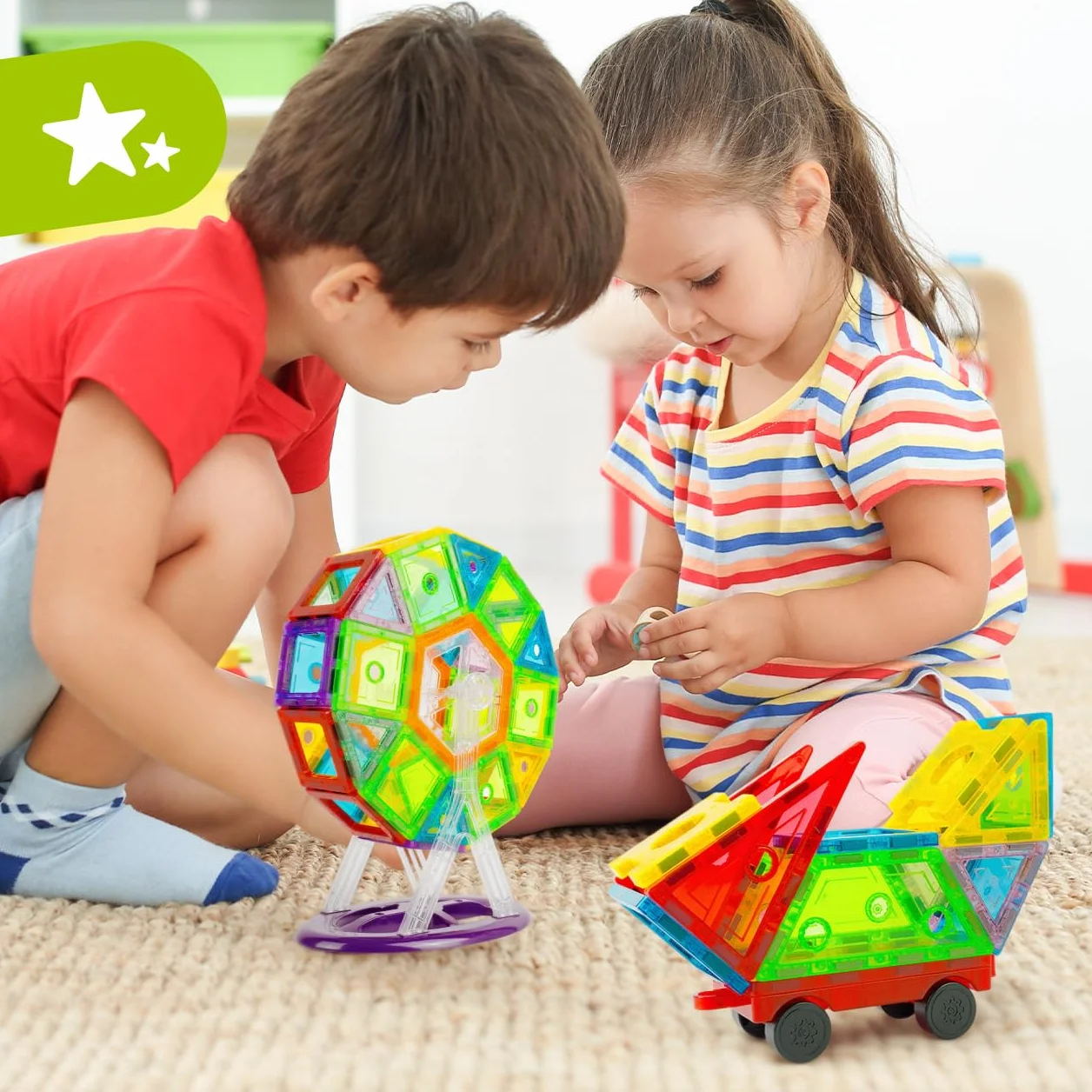 MalPlay Magnetyczne klocki, puzzle, zabawki konstrukcyjne dla dzieci, 130 sztuk, prezent od 3 lat