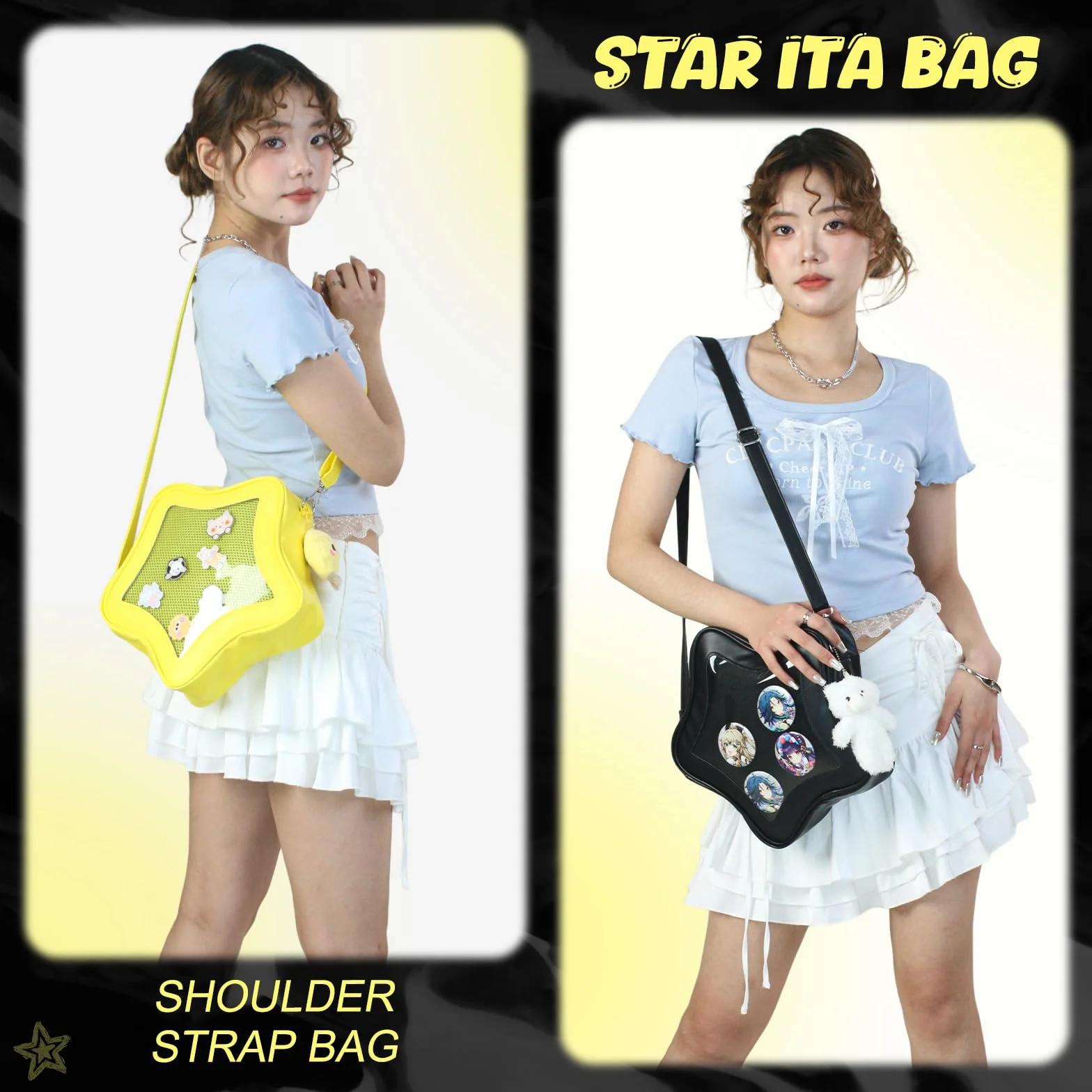Ita Bag w kształcie gwiazdy z przypinkami, torba na ramię Y2K, estetyka, urocza torebka z wkładką