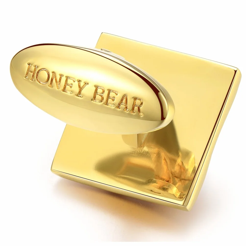 Honey Bear Kryształ Spinki do mankietów Kwadratowy Kryształ Złota Męska Koszula Na Rękę Kołnierz Ze Stali Nierdzewnej Komercyjne Ślub, Stal nierdzewna, Kryształ, Stal nierdzewna, Kryształ, Stal