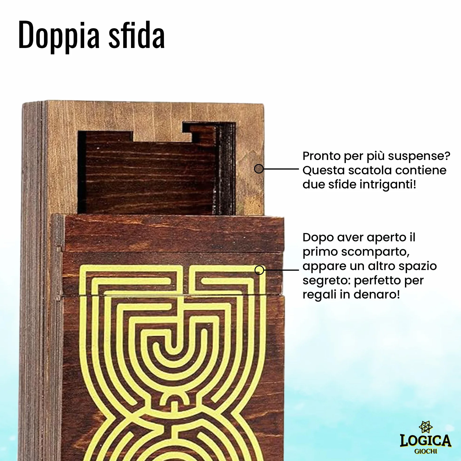 Logica Puzzles Szkatułka Labiryntu Drewniane Pudełko Trudność 5/6 Kolekcja Leonardo da Vinci
