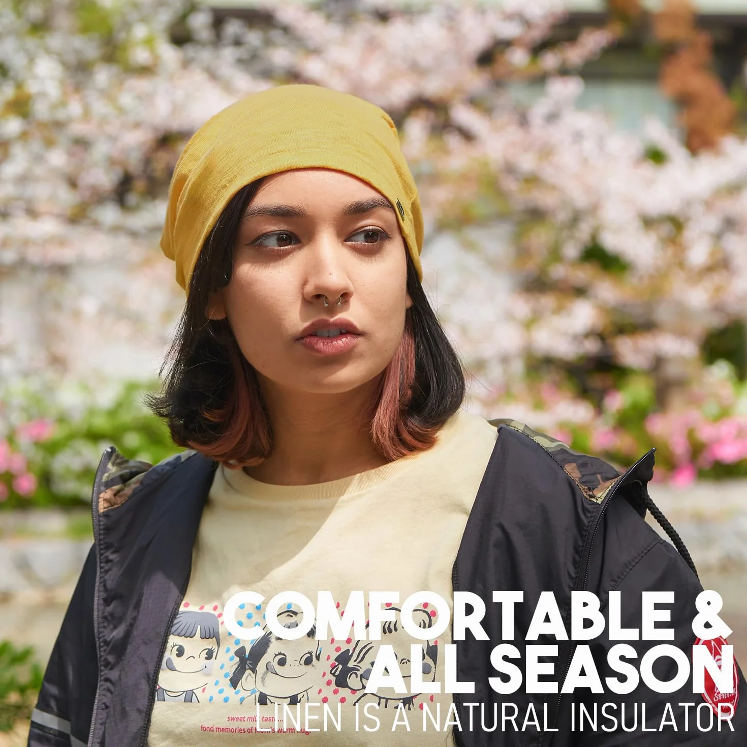 Lniana Męska Damska Czapka Letnia - Lekka Czapki z Dzianiny Typu Slouchy Beanie Wyprodukowana w Japonii