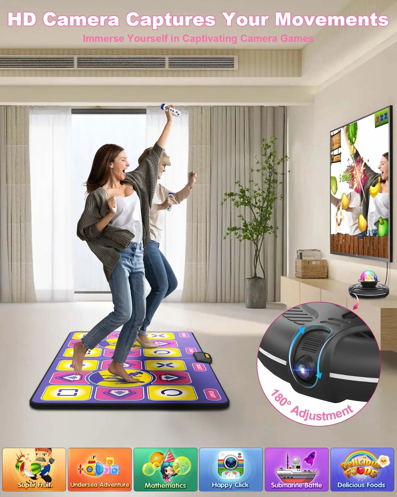 Elektroniczne maty taneczne do telewizora z bezprzewodowym kontrolerem, antypoślizgowa mata do ćwiczeń fitness dla dzieci i dorosłych, prezent dla dziewczynek i chłopców(Fioletowy)