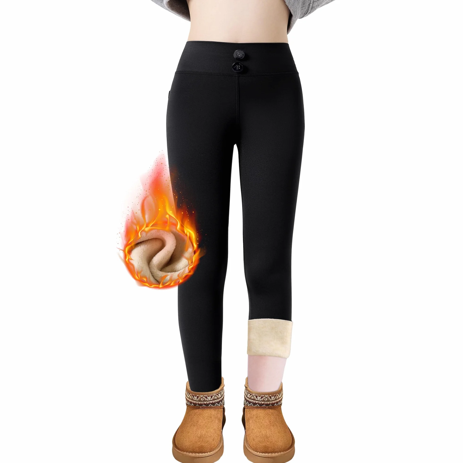 Legginsy termiczne dla dziewcząt i dzieci, z podszewką, legginsy termiczne z kieszeniami, wysoki stan, polar, ciepłe spodnie, elastyczne, długie spodnie termiczne, na zimę, bielizna termiczna