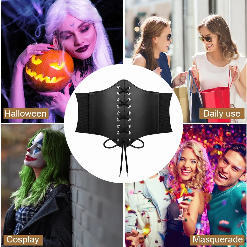 Głęboki damski pasek Waspie Corset Halloween, szeroki pasek ze sznurowaniem, elastyczny gorset w talii, piraci na Halloween i inne imprezy, czarny