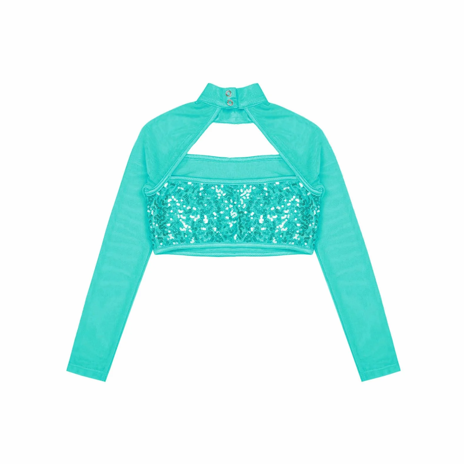 inhzoy Dziewczęcy sportowy top z odkrytym brzuchem, długi rękaw, półprzezroczysty, Crop Top, koszulka z długim rękawem, bluzka do baletu, tańca, gimnastyki