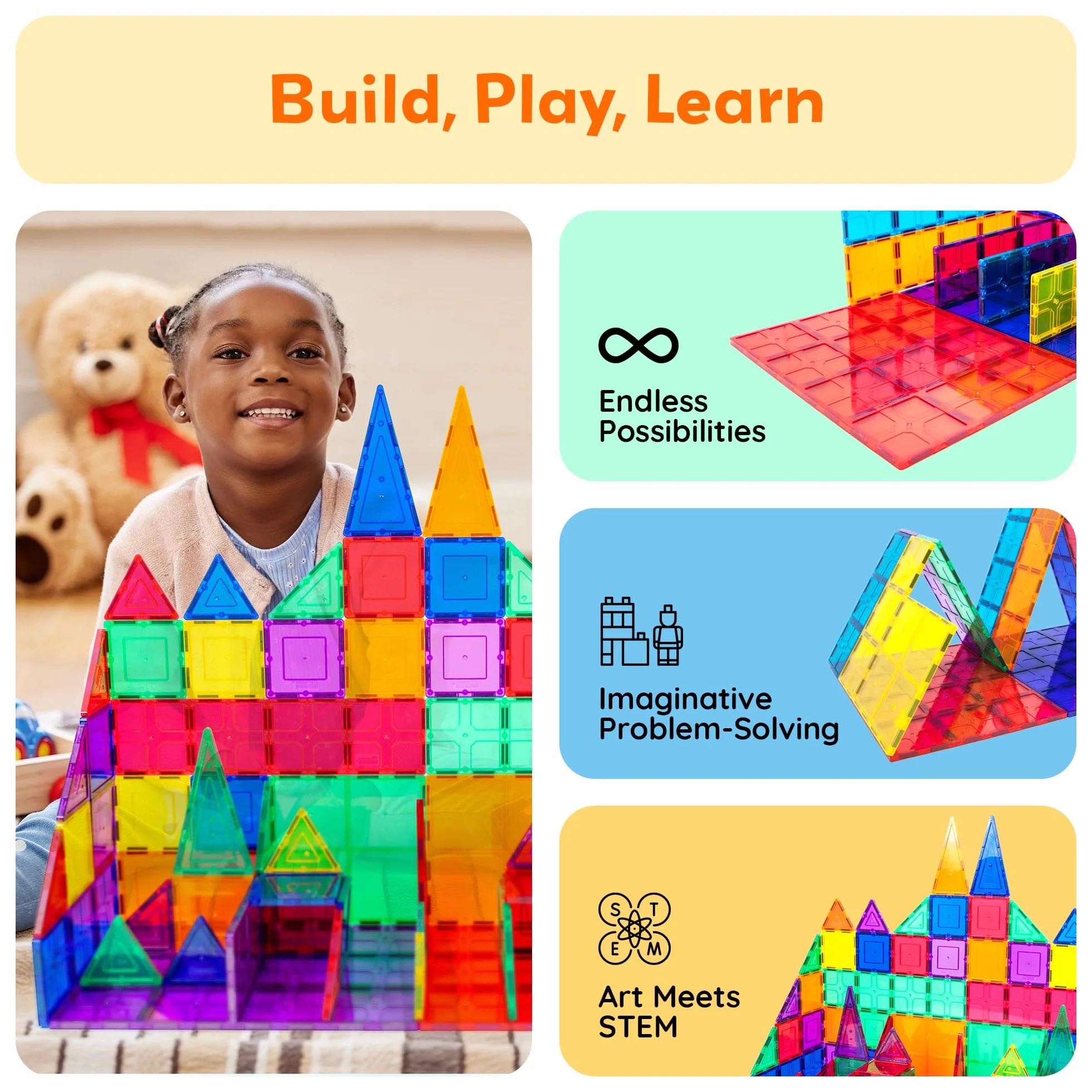 Zabawki dla dzieci Magnetyczne klocki budowlane Magnes Płytki Supersized PicassoTiles 12 szt. Duża podstawa stabilizatora Jumbo XL Płyta Fundacja Zestaw edukacyjny Budownictwo Inżynieria STEM Dzieci