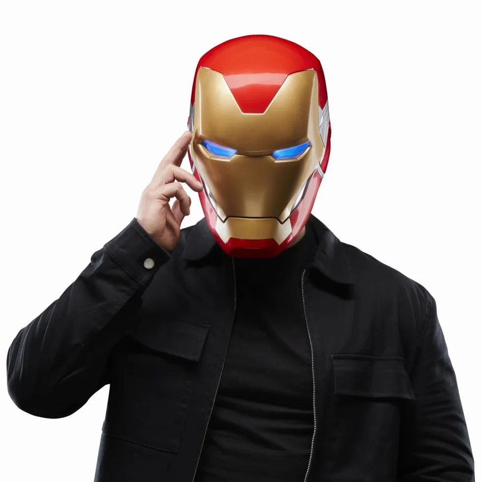 Avengers Marvel Legends Series Iron Man Premium elektroniczny kask z Light FX, Endgame sprzęt do odgrywania ról dla dorosłych, czerwony