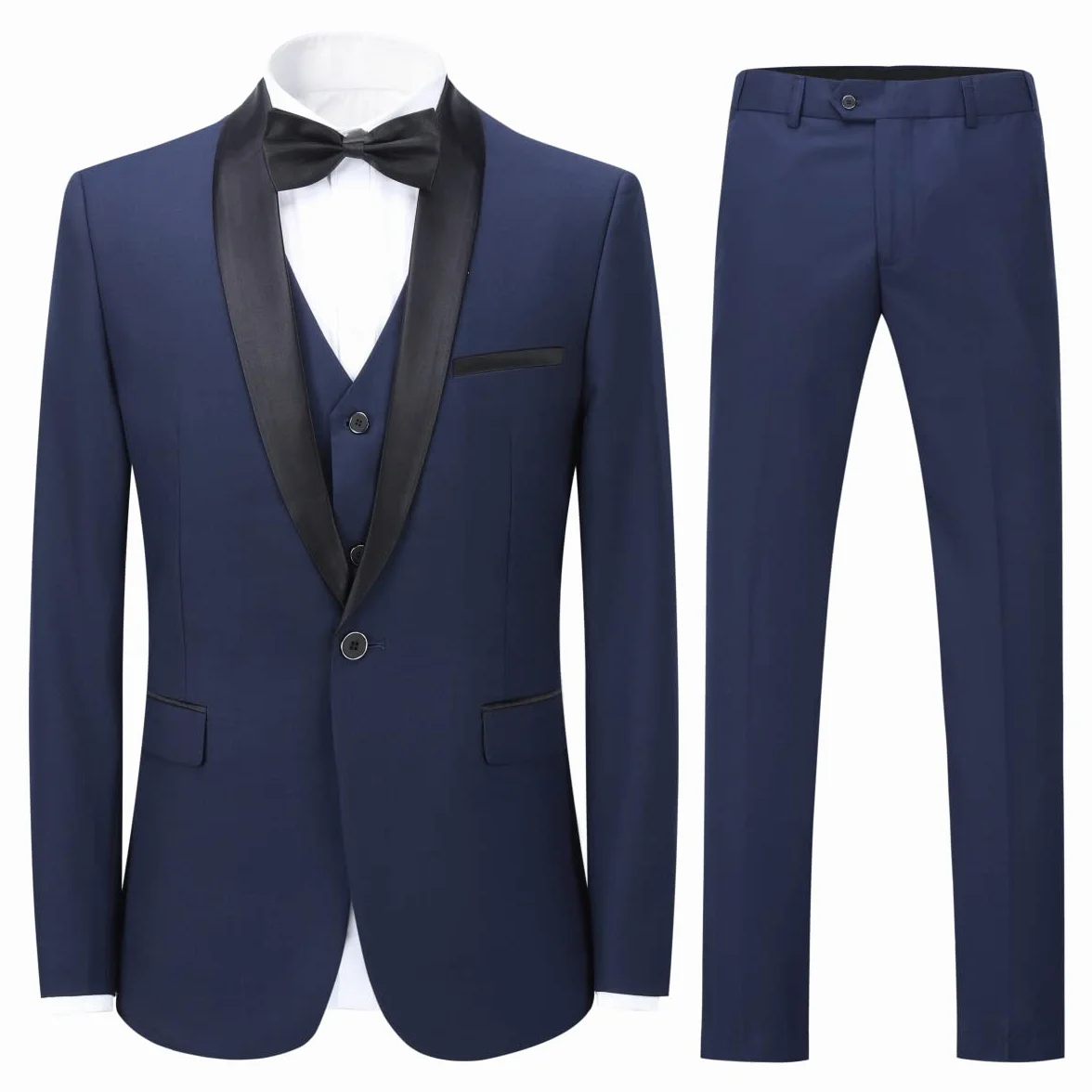 Sliktaa Męski garnitur 3-częściowy, krój slim fit, jednokolorowy, biznesowy kołnierz, klasyczna tunika