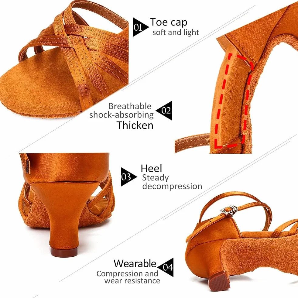 Buty do tańca, miękkie, wygodne buty latynoskie, modne buty do tańca dla dzieci, dziewczynek, z obcasem 4 cm, brązowe