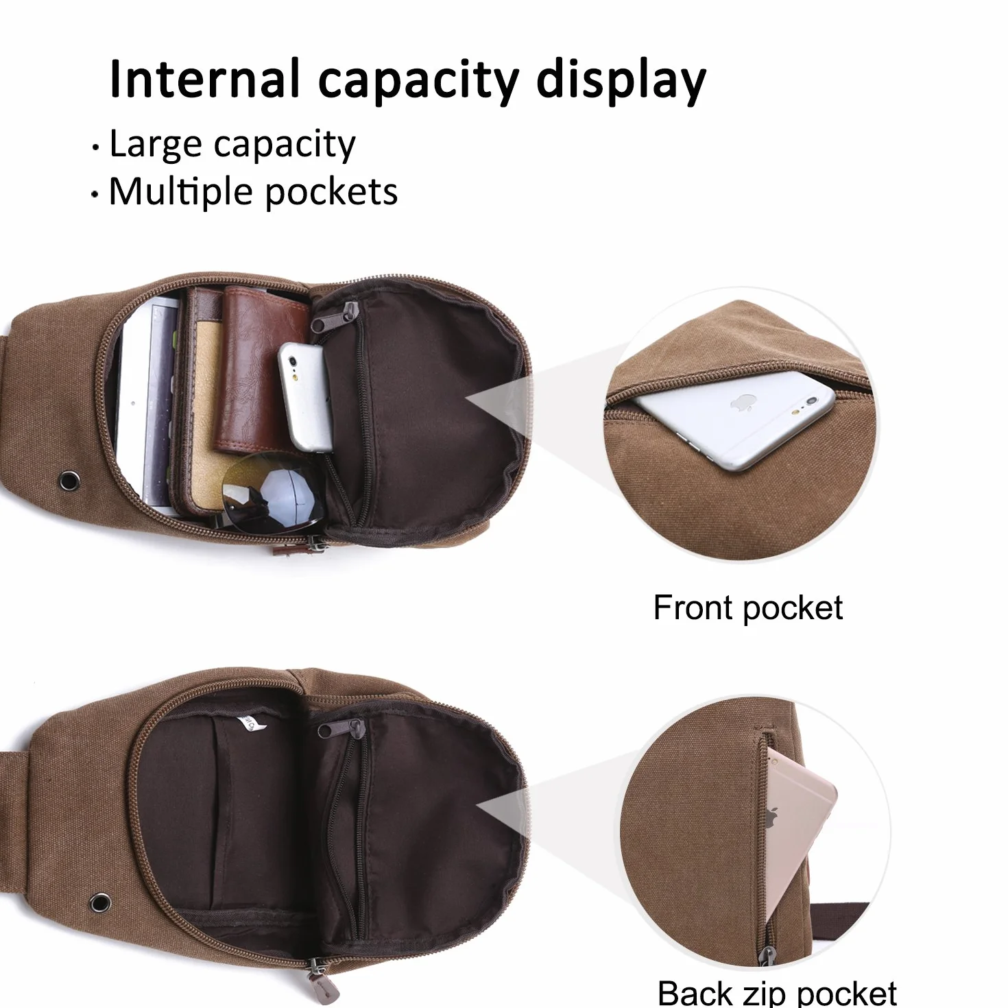 FANDARE Torba na ramię z otworem na słuchawki Student Outdoor Sport Przenośna wielofunkcyjna torba crossbody mężczyzna/kobieta odporne na zużycie płótno wojskowa zieleń, Zielony wojskowy, L
