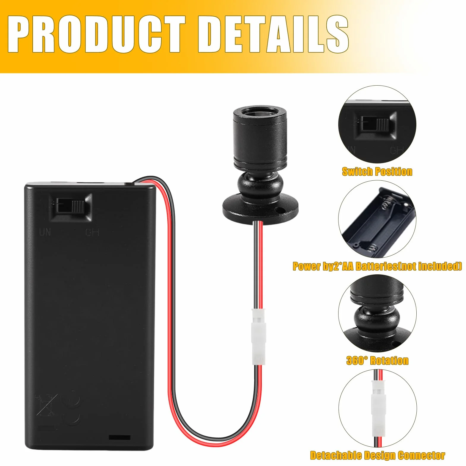 Joycabin Miniaturowe lampy LED do domków dla lalek, 3 V, 1 W, mini reflektor LED z uchwytem na baterie AA, miniaturowe akcesoria, miniaturowe światła LED do witryn, mikrodomków, dekoracja domku