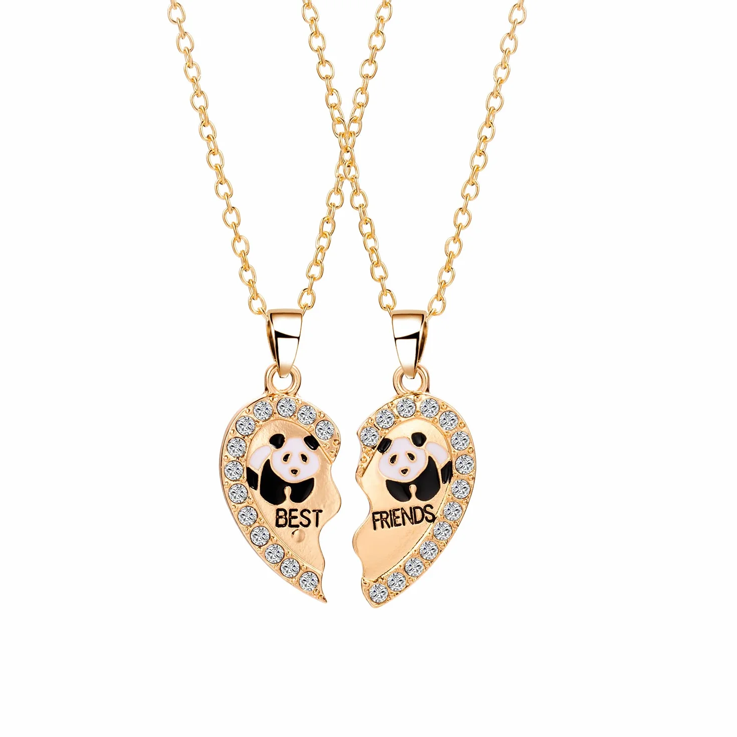 2 sztuki złotych łańcuszków przyjaźni z grawerunkiem Best Friends zestaw dla dzieci, dziewcząt, par, serce, stras, damski łańcuszek, wisiorek, panda, przyjaźń, łańcuszki, biżuteria, prezent dla