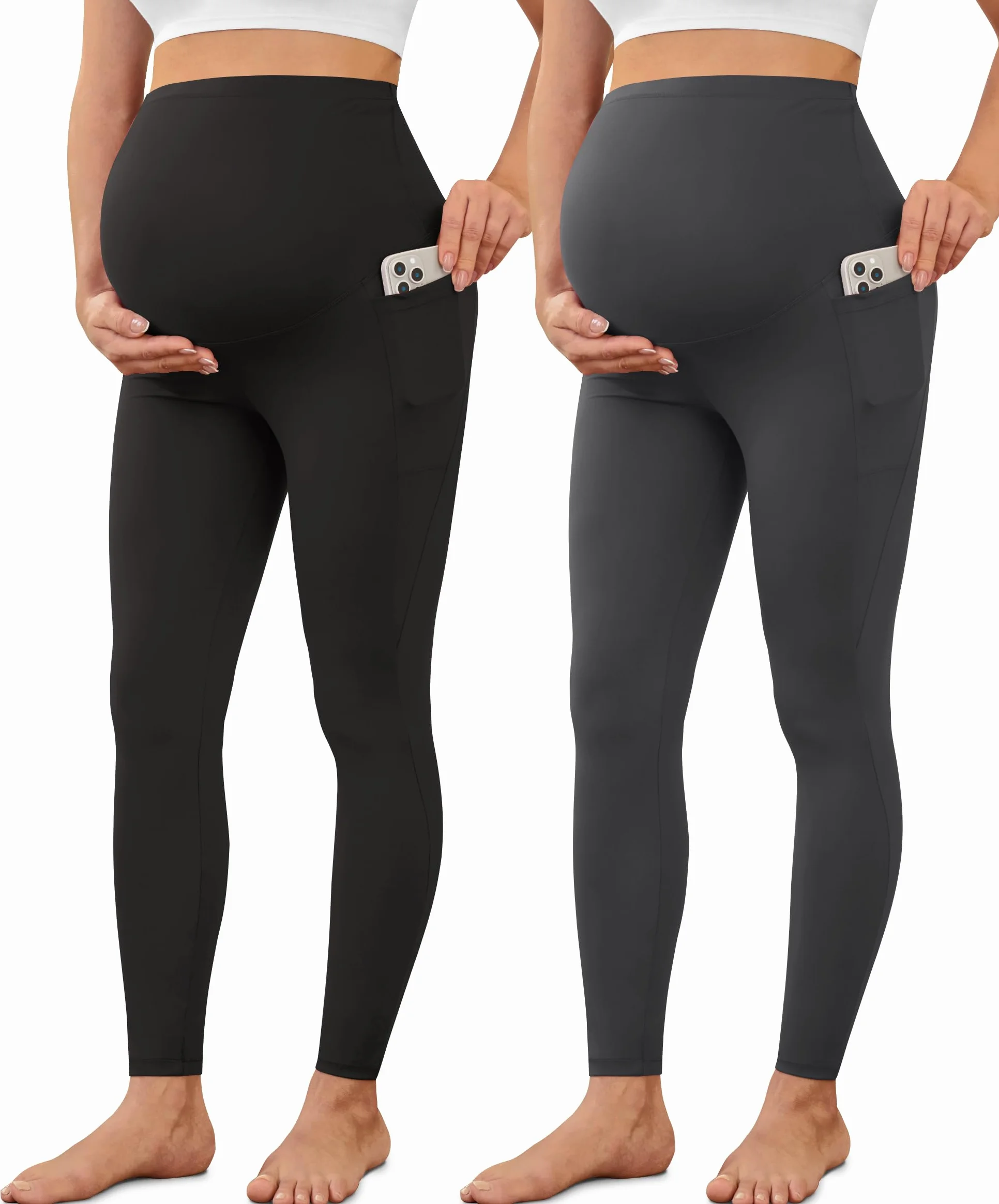 BAYDI Creamlush damskie legginsy ciążowe z kieszenią, wysoki stan, legginsy ciążowe, miękkie, elastyczne, moda ciążowa, do domu, jogi
