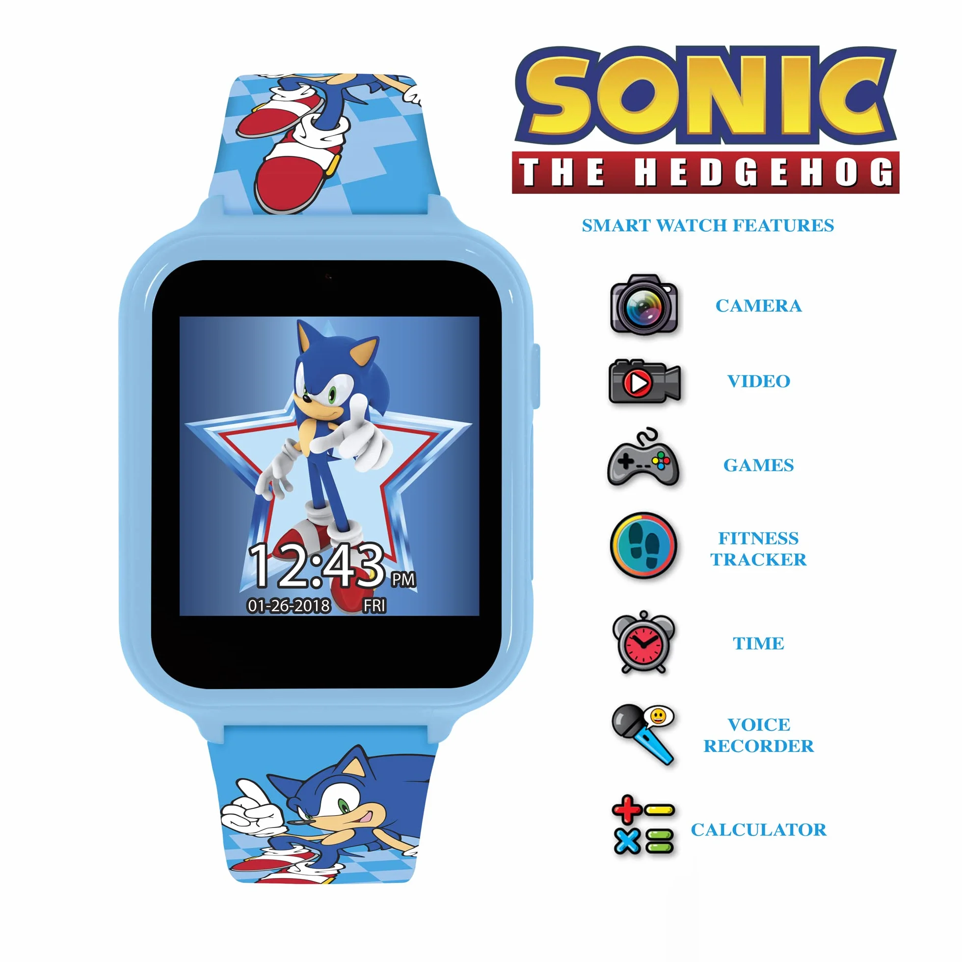Sonic chłopięcy cyfrowy zegarek kwarcowy, tracker fitness z silikonowym paskiem SNC4055, NIEBIESKI, pasek