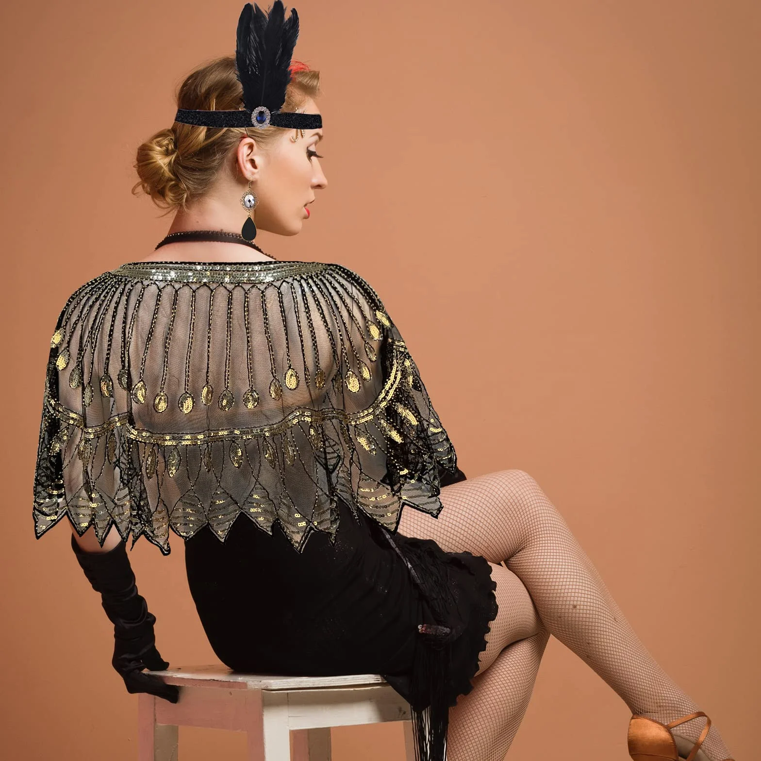 PLULON Zestaw akcesoriów Flapper z lat 20. XX wieku, dla kobiet, sukienki Great Gatsby, cekiny, szal, chusty, sukienki na imprezę w stylu lat 20