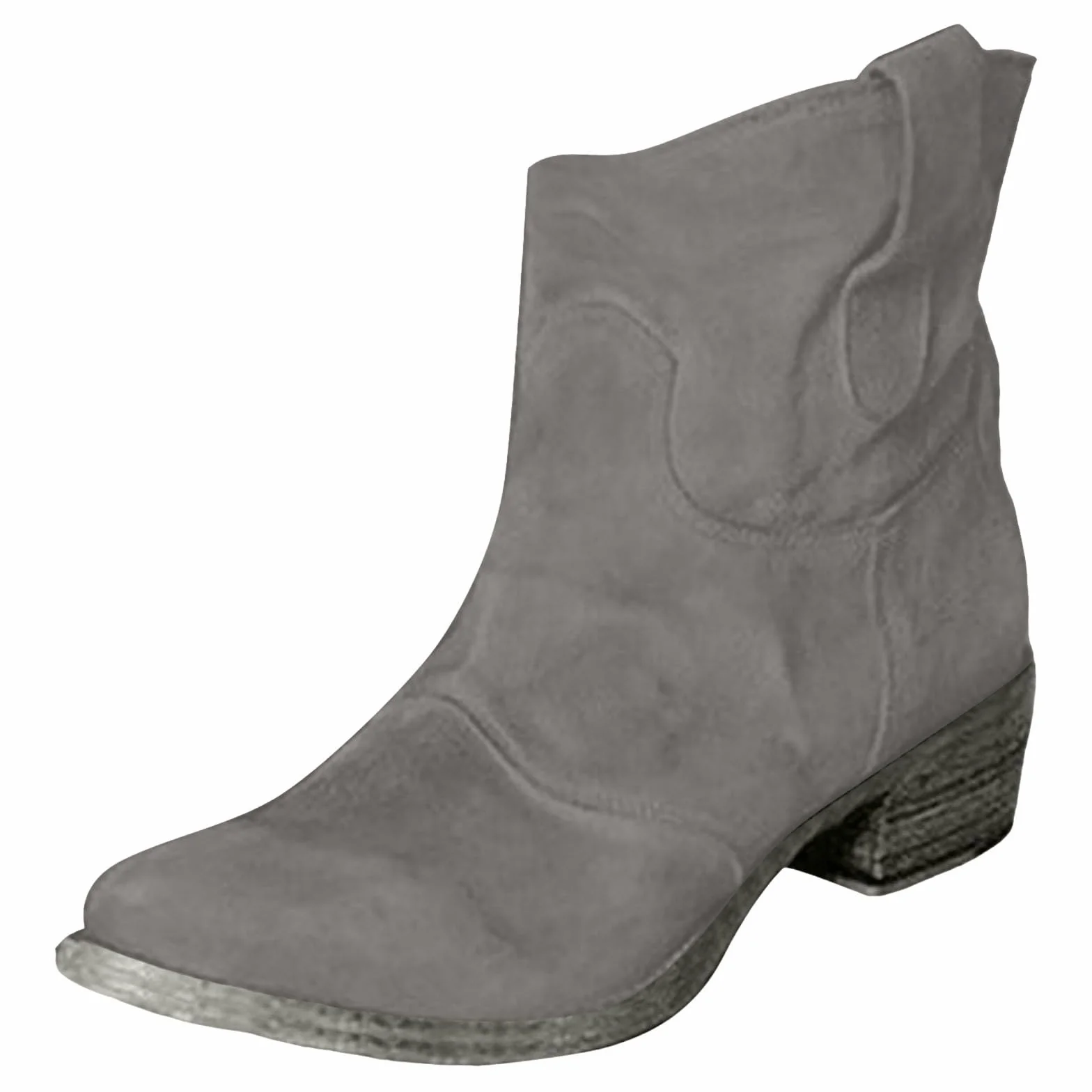 Damskie buty kowbojskie z obcasem, zamszowe, retro, kowbojskie buty z krótką cholewką, półwysokie, wygodne, eleganckie, na jesień i zimę