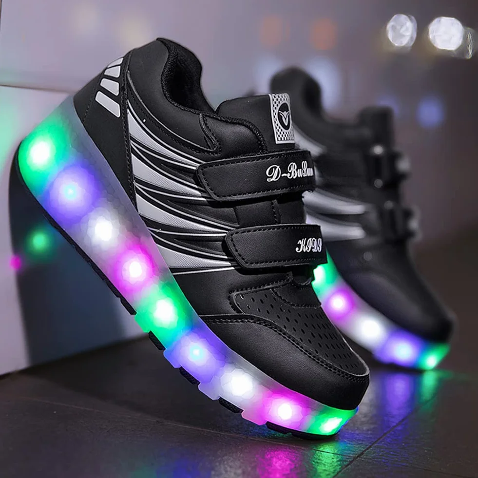Chłopcy buty z kołami, Oświetlone trenerzy z kołami, Ładowanie USB Dziewczyny LED z kołami Łyżwy Trenerzy Łyżwy Dziecięce Trampki dla Sportowe Odkryty