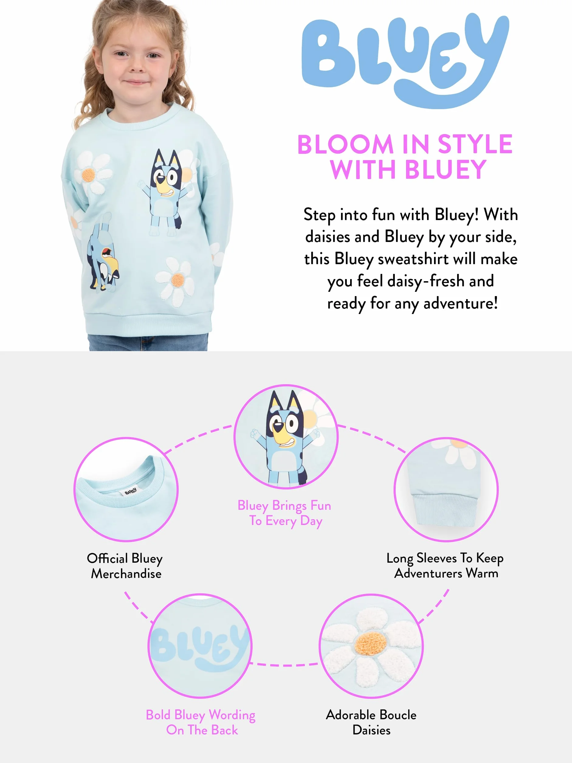 Bluey Bluza | Kwiatowe Bluzy Dziewczęce | Kwiatowe Bluzy Dla Dziewczynek | Bawełniana Bluza Dla Dziewczynek