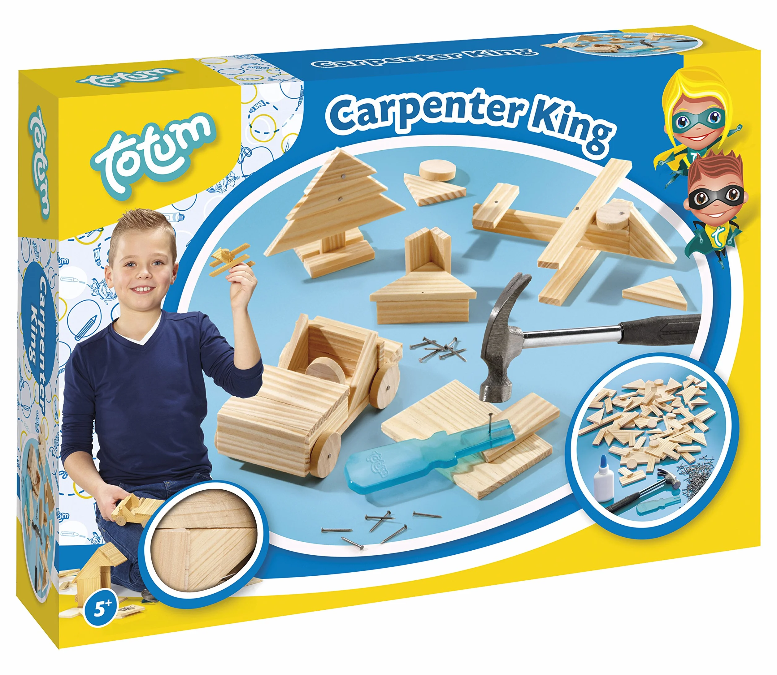 Młotek Carpenter King - zestaw ciesielski z drewnianymi elementami, gwoździami i drewnianym młotkiem