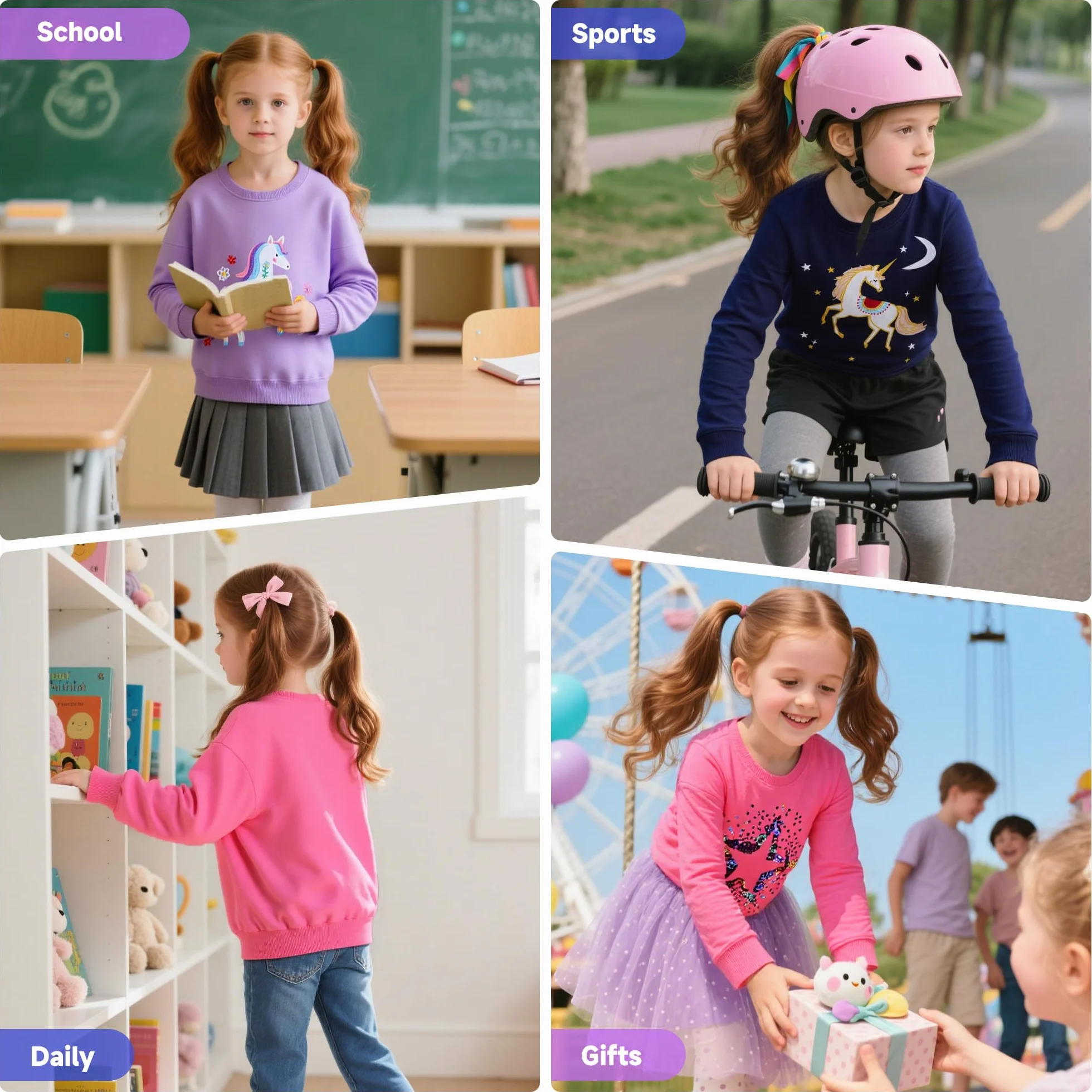 Dziewczęca bluza top z długim rękawem sweter z nadrukiem zwierzęcym śliczna bluza sportowa rekreacyjna na co dzień t-shirty z okrągłym dekoltem dziecięca moda odzież 2-7 lat