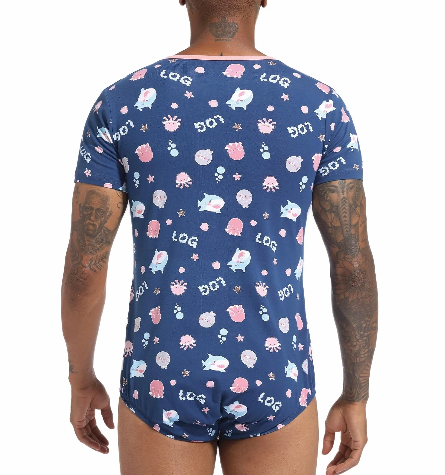 Landofgenie Body Męskie Onesie Romper dla Mężczyzn Krótki Rękaw Jednoczęściowe Pidżamy Leotard Top-Ocean