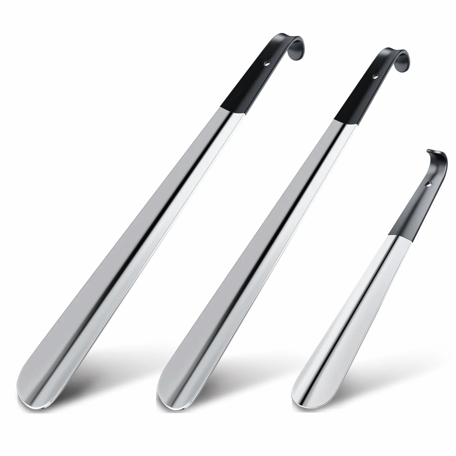 3 sztuki metalowych łyżek do butów, długie, 42 cm i 42 cm i 30 cm, metalowe łyżki do butów, stabilne wykonanie, do podróży, dla kobiet w ciąży, osób starszych