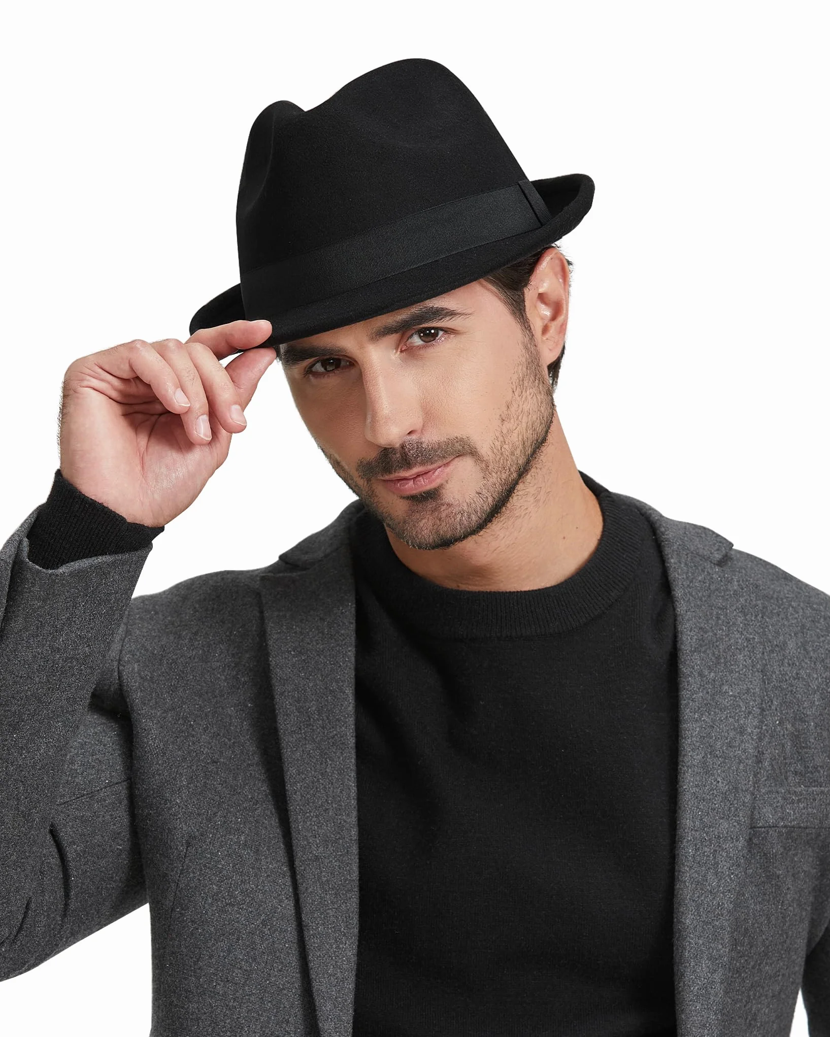 Zylioo Filcowe czapki Trilby w wielu rozmiarach, regulowany rozmiar ciepła czapka fedora, unisex kapelusz Manhattan, kubański kapelusz z krótkim rondem ze wstążką