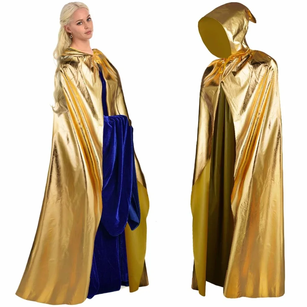 Aomig Peleryna z kapturem dla dorosłych, długa peleryna z kapturem, akcesoria dla czarownic, tajemniczy dodatek cosplay, bajkowy magik, kostium na Halloween, 150 cm, materiał do stemplowania