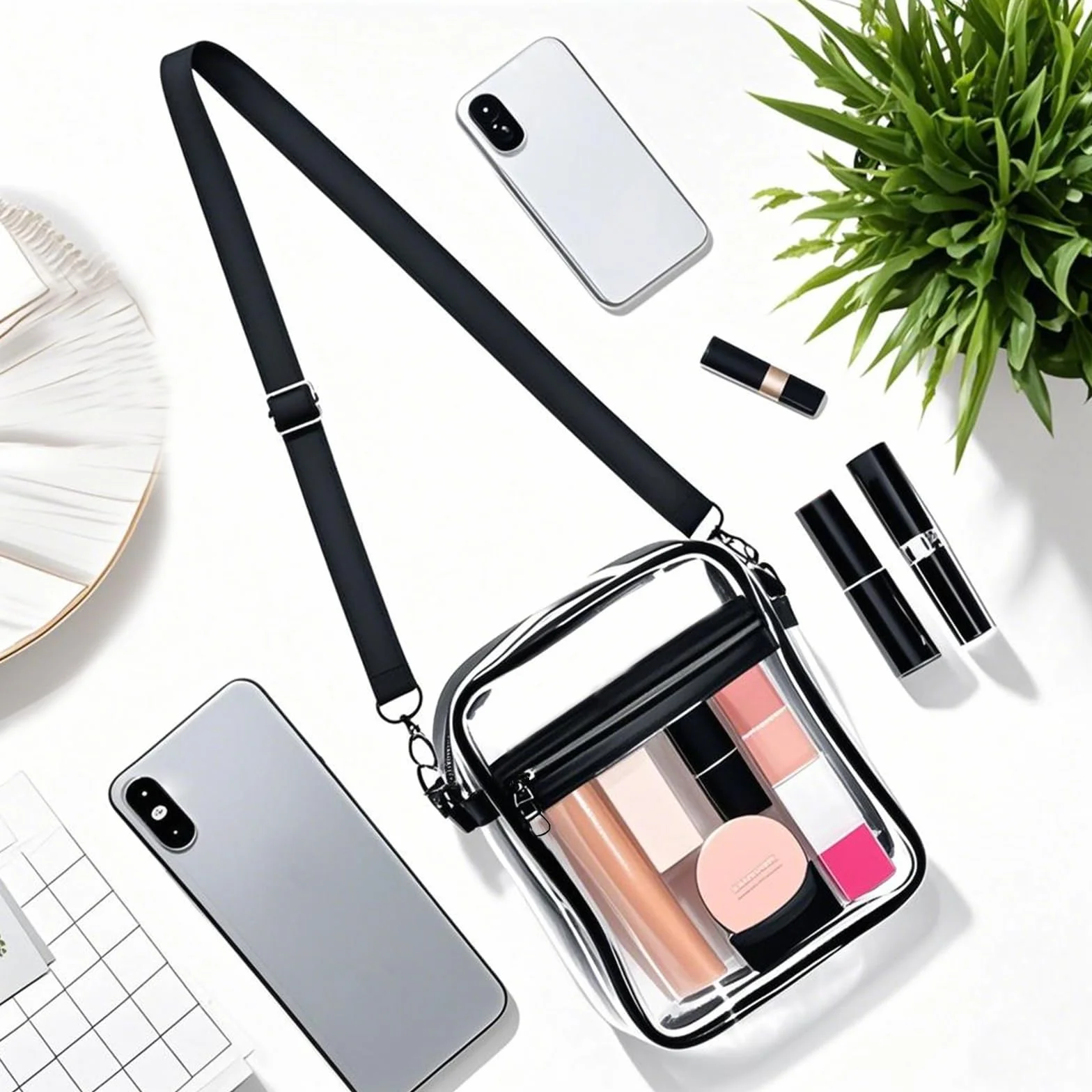 Przezroczysta torba crossbody, przezroczysta torba na ramię z PCW z regulowanym paskiem, zatwierdzona przez stadion, przezroczysta torebka na koncert, stadion, podróż, festiwal, imprezy