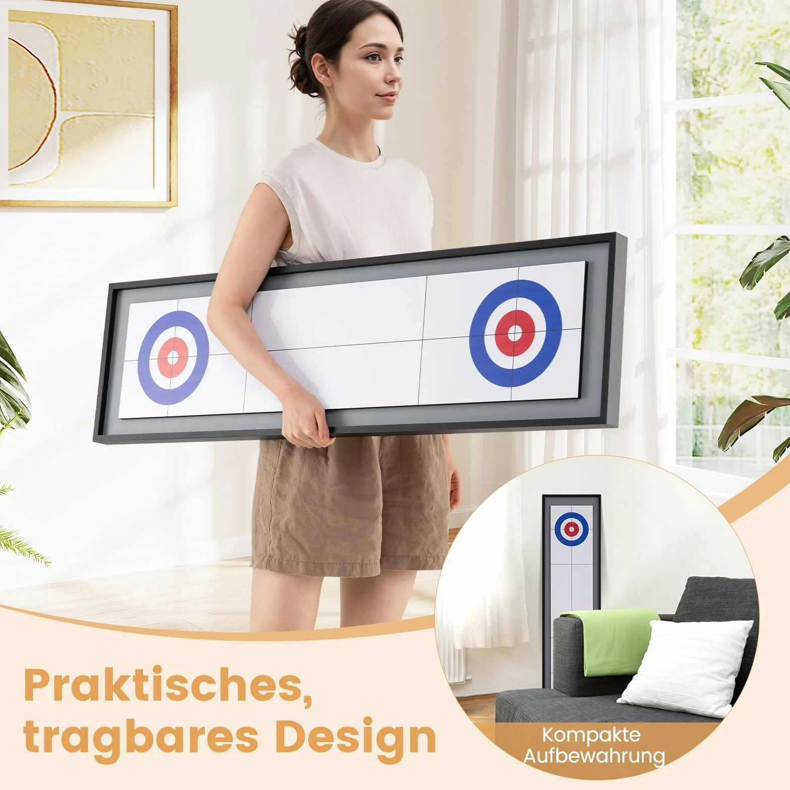 COSTWAY 2 w 1 Shuffleboard & Curling, 114 x 32 cm gra planszowa z 8 krążkami, przenośna deska stołowa, z drewna, gra w kręgle stołowe dla dzieci, dorosłych