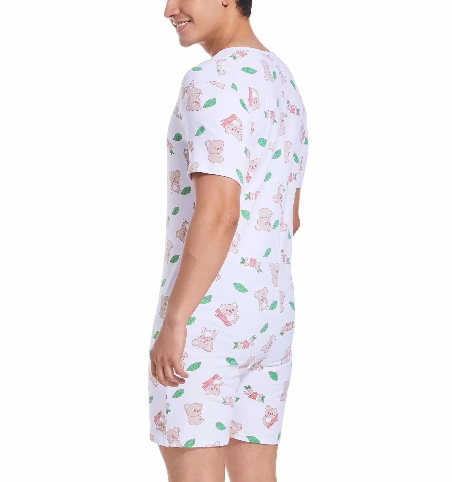 Landofgenie Onesie dla mężczyzn Jednoczęściowa Piżama Krótkie Rękawy Koala Pełny druk