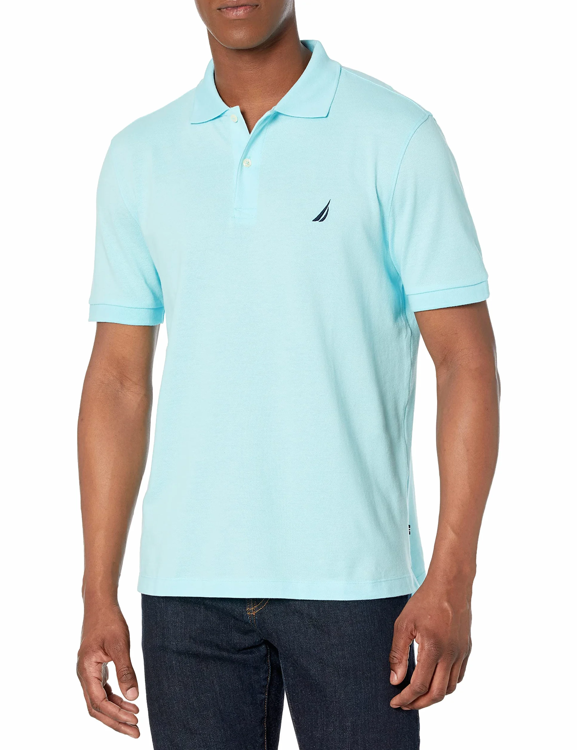 Nautica Męska koszulka polo z krótkim rękawem, solidna bawełna, Jasny Aqua Solid, XL