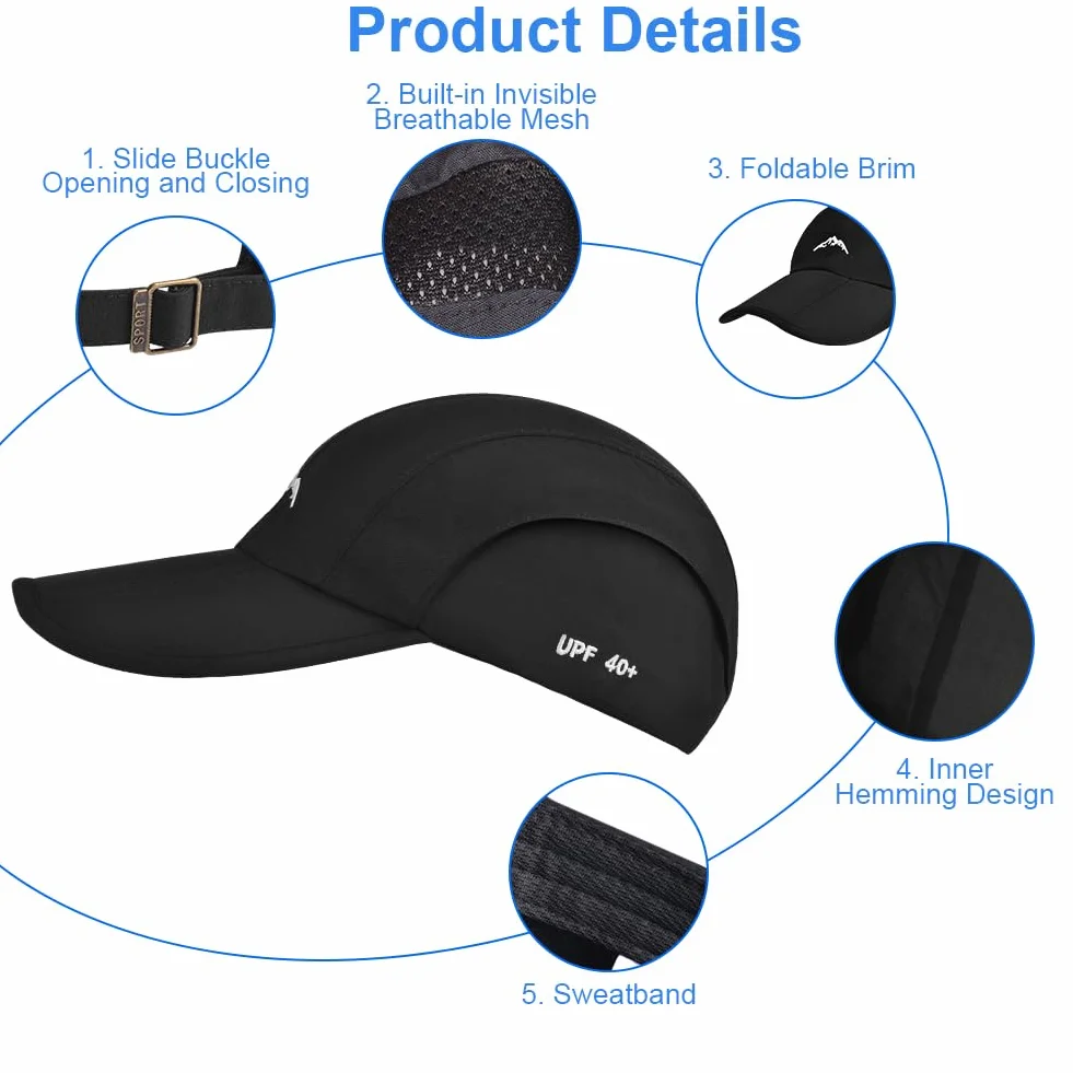 AUYAO Czapka baseballowa unisex, składana, regulowana, z płótna, męska, damska, casual, oddychająca, czarna, ochrona przeciwsłoneczna, czapka sportowa, na świeżym powietrzu, czapki, męskie czapki