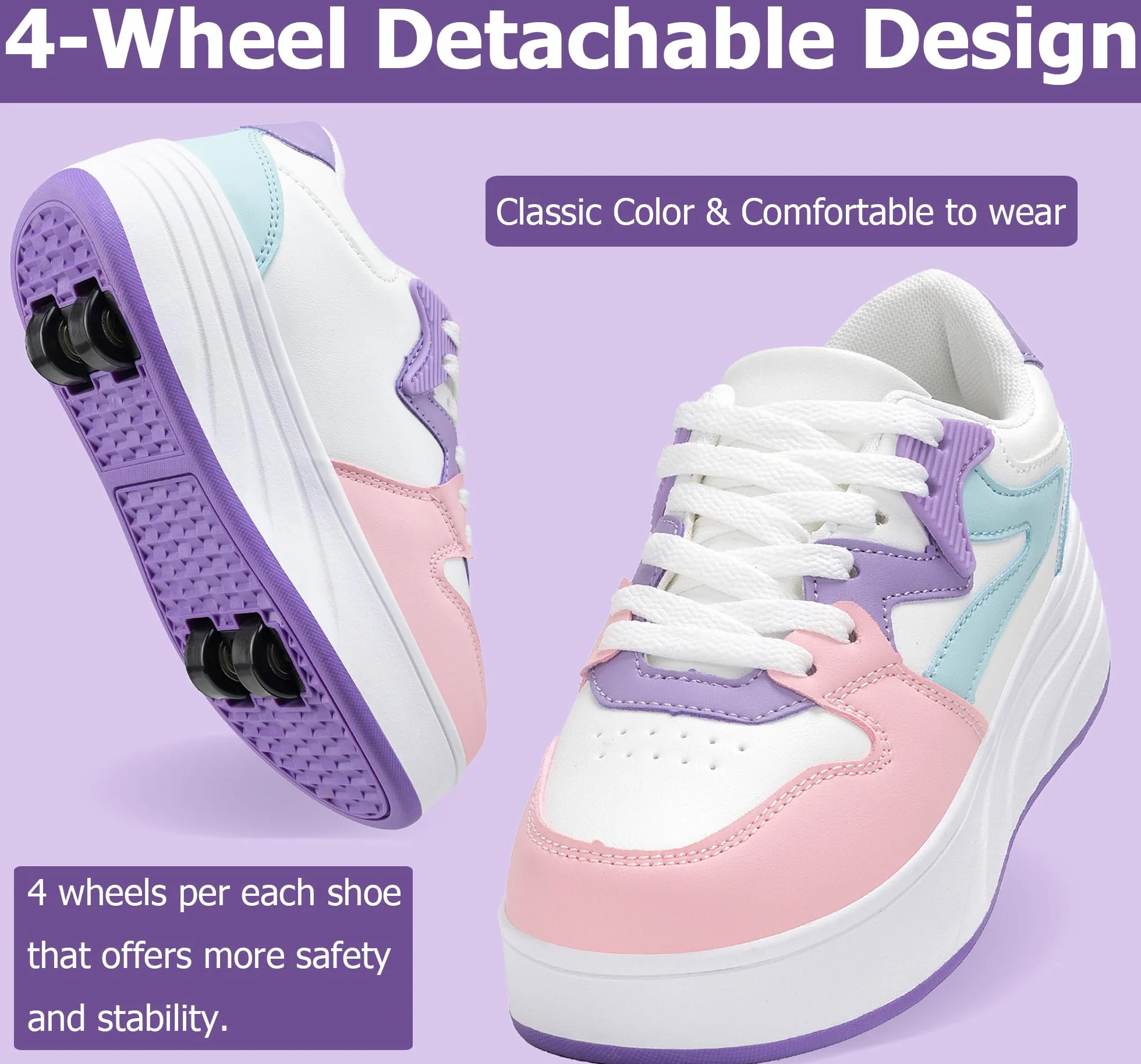 Buty do jazdy na rolkach dla dzieci, chłopców, dziewcząt, trampki, z odpinanymi kółkami, buty sportowe