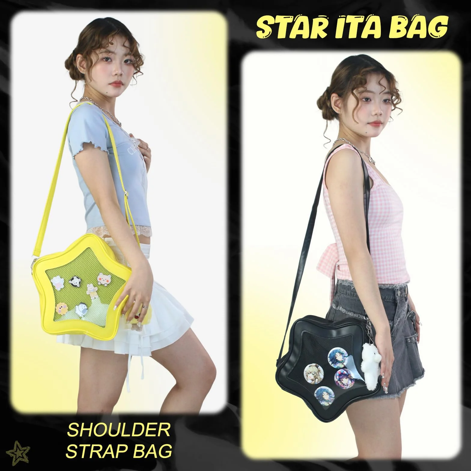 Ita Bag w kształcie gwiazdy z przypinkami, torba na ramię Y2K, estetyka, urocza torebka z wkładką