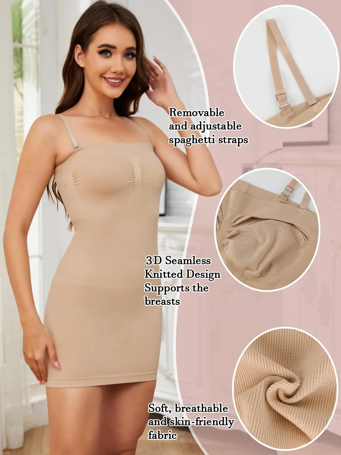 SLIMBELLE Sukienka damska z gorsetem, wyszczuplająca brzuch, bielizna modelująca, bielizna modelująca, odpinana, ramiączka, halka, sukienka kształtowa, tubka, bezszwowa sukienka bez ramiączek
