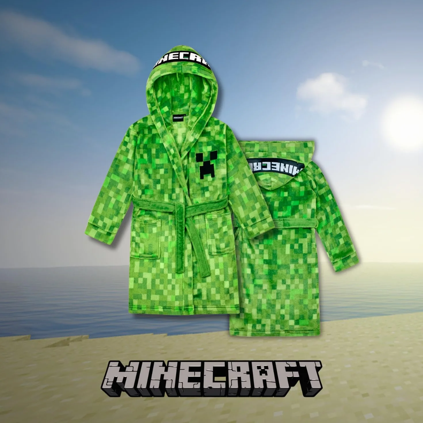Minecraft Szlafrok dziecięcy chłopięcy polarowy szlafrok poranny z kapturem Creeper Design