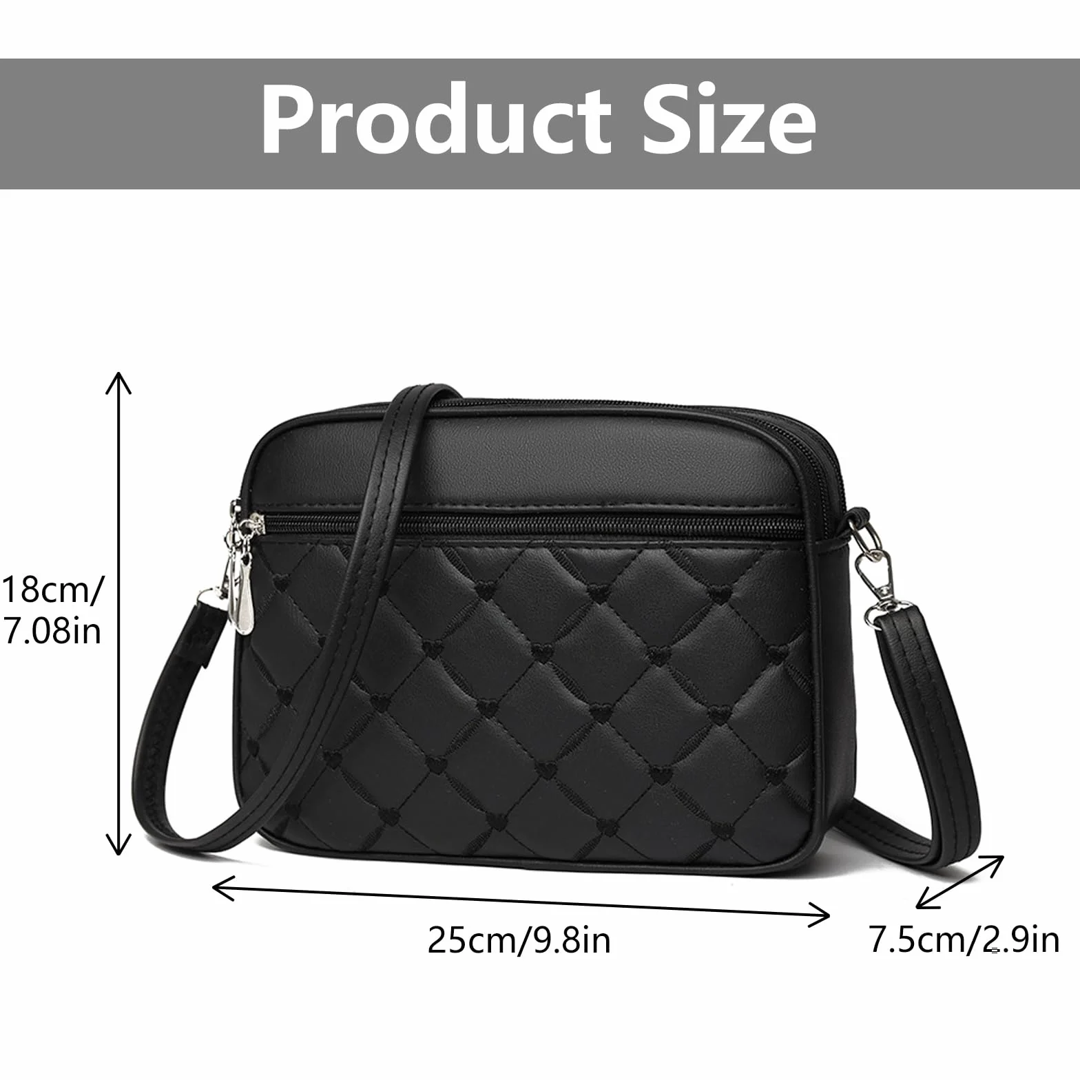Damska torba na telefon komórkowy ze skóry PU Crossbody Bag torebka na ramię damska mała stylowa torebka na telefon komórkowy czarna haftowana karo torebka ręczna z odpinanym paskiem na ramię dla