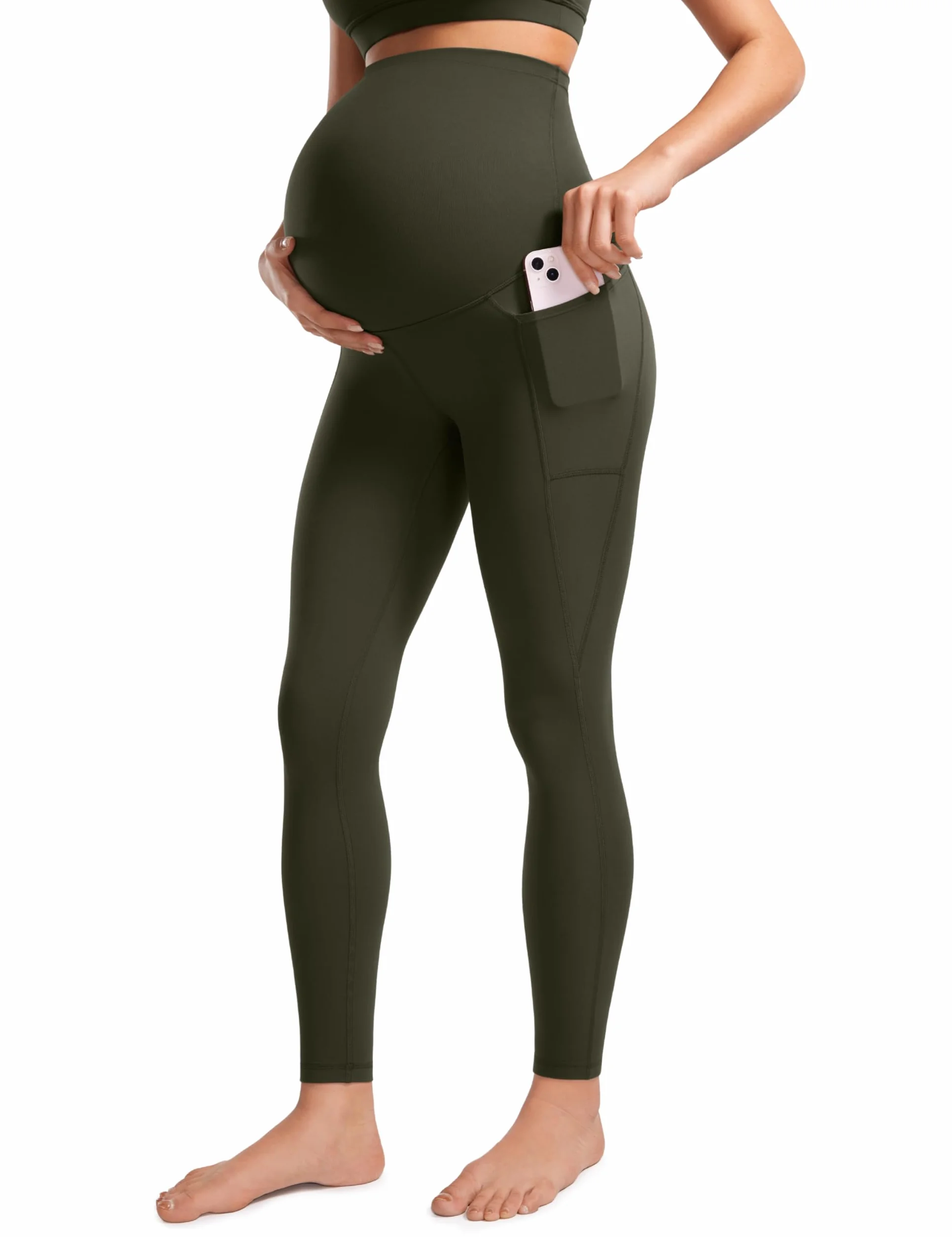 CRZ YOGA Damskie legginsy ciążowe Butterluxe z kieszeniami na brzuchu, 28 cali – miękkie, aktywne spodnie do jogi i ćwiczeń ciążowych