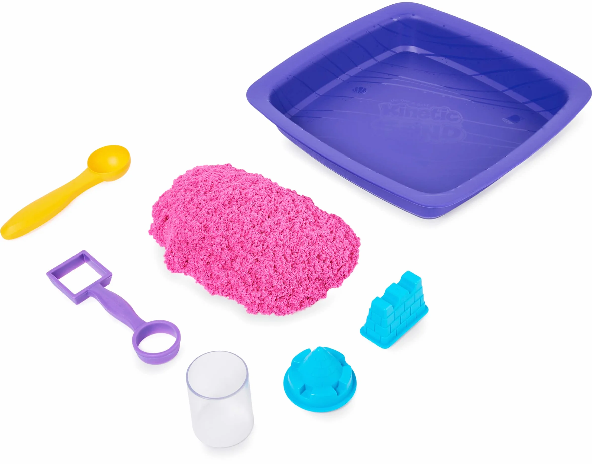 Kinetic Sand Kinetic Shimmer Sand Castle 454 g kolorowy błyszczący różowy z 3 akcesoriami i tacą w zestawie zabawki dla dzieci i dziewcząt w wieku 3 lat