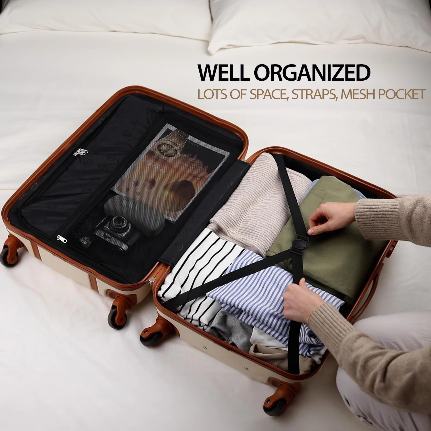 FERGÉ zestaw walizek z twardą obudową, 3-częściowy Milano Trolley-Set - bagaż podręczny 55 cm, rozm. L i XL, 3 walizki na kółkach, 4 kółka, 100% tworzywo ABS, beżowo-brązowy, 3er Set