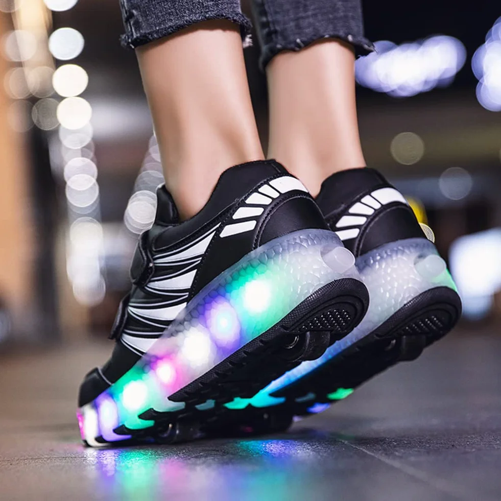 Chłopcy buty z kołami, Oświetlone trenerzy z kołami, Ładowanie USB Dziewczyny LED z kołami Łyżwy Trenerzy Łyżwy Dziecięce Trampki dla Sportowe Odkryty