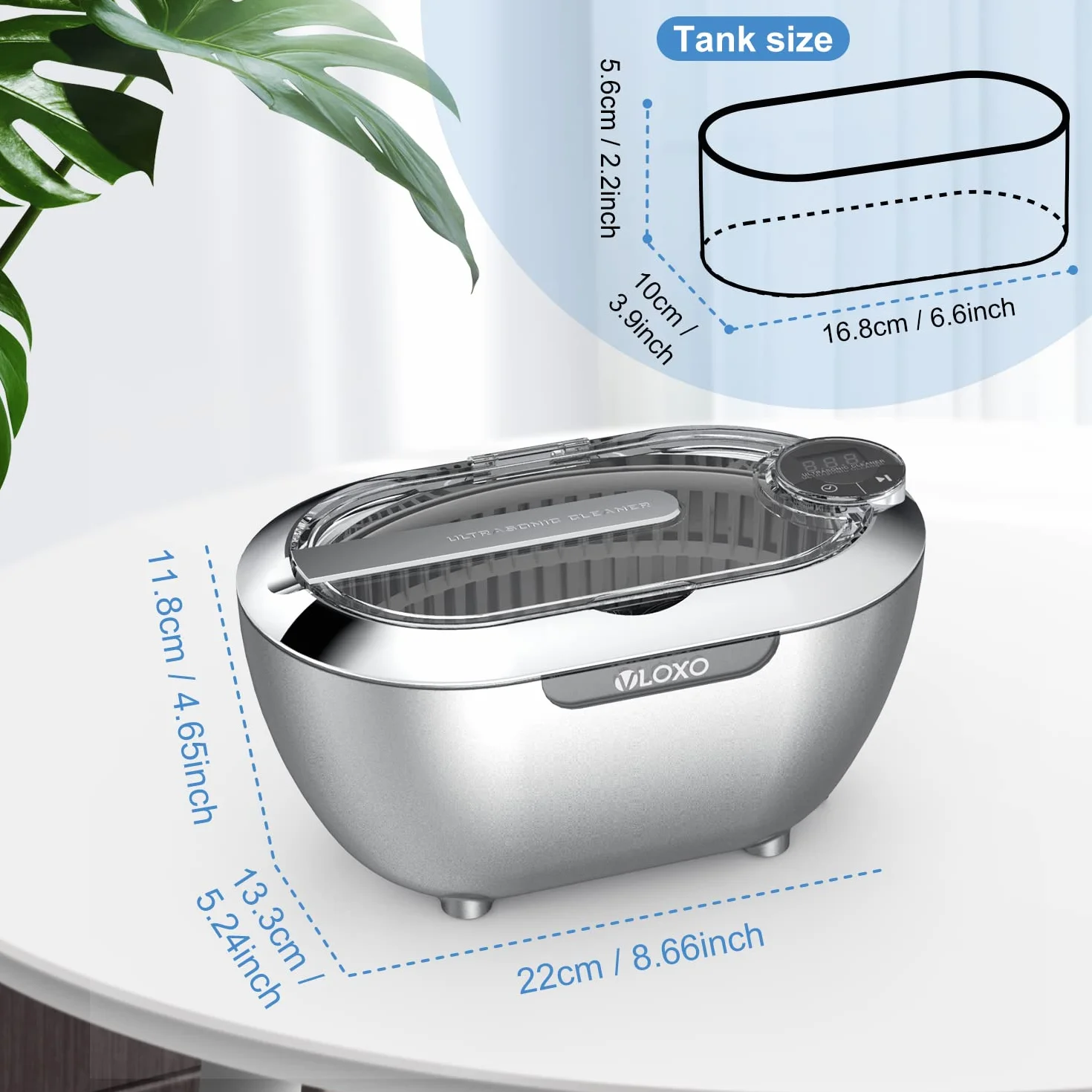 VLOXO Ultradźwiękowy środek czyszczący do biżuterii, 700 ml, ultradźwiękowy środek czyszczący do okularów z 5 ustawieniami czasu i 40~46 KHz, ultradźwiękowy środek czyszczący z funkcją dotykową do